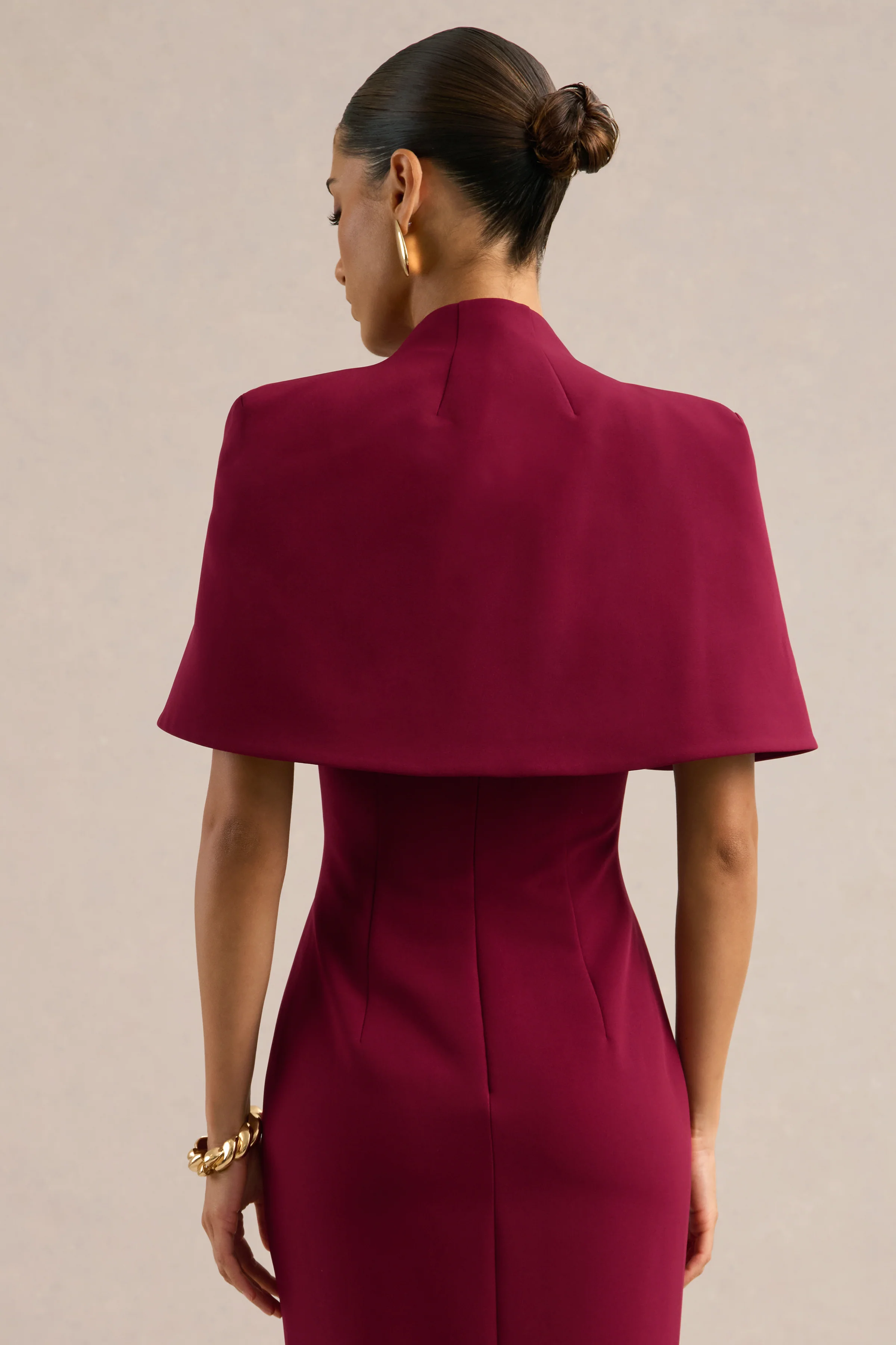 Deva | Burgundy High Neck Short Sleeve Cape