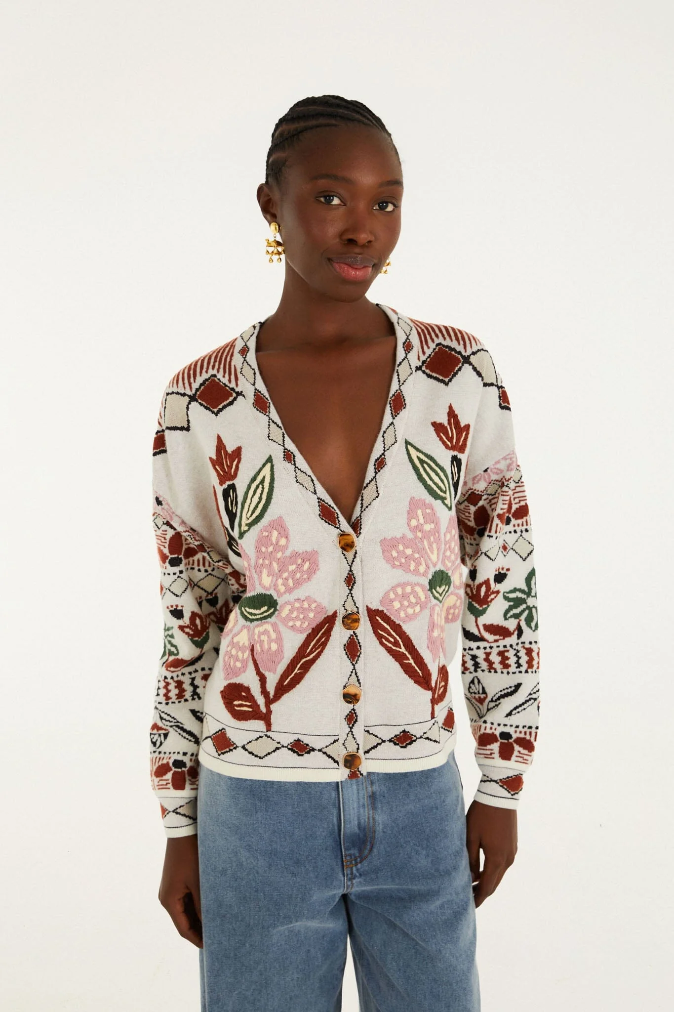 Off-White Ainika Embroidered Flower Knit Cardigan