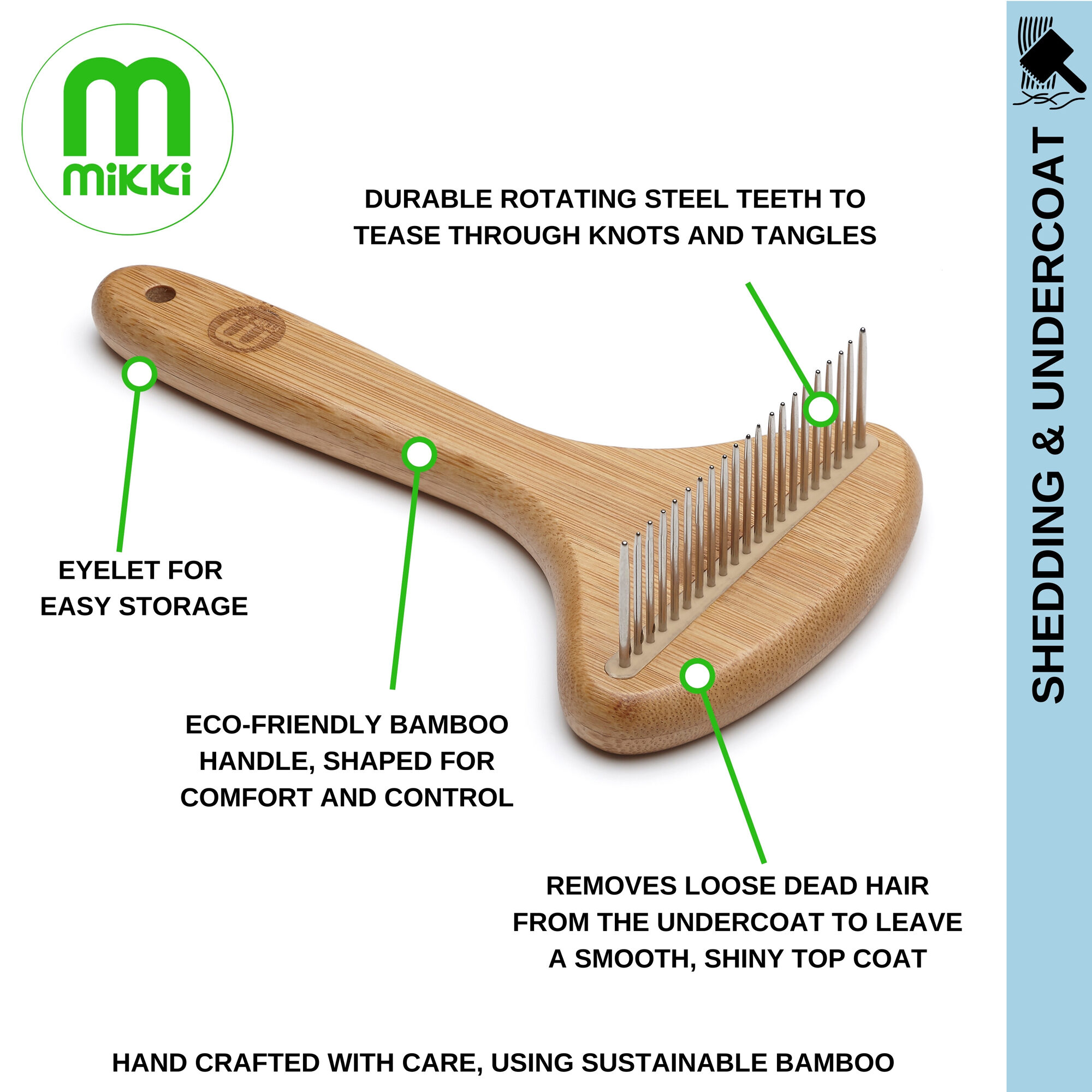 Mikki Bamboo Anti-Tangle Rake - Medium