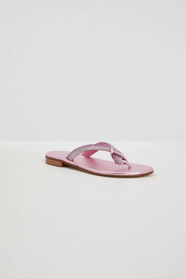Sandals with micro rhinestones - FUCHSIA