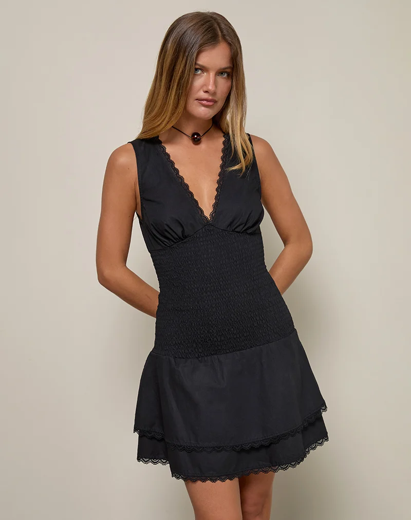 Hevosia Ruched Mini Dress in Black