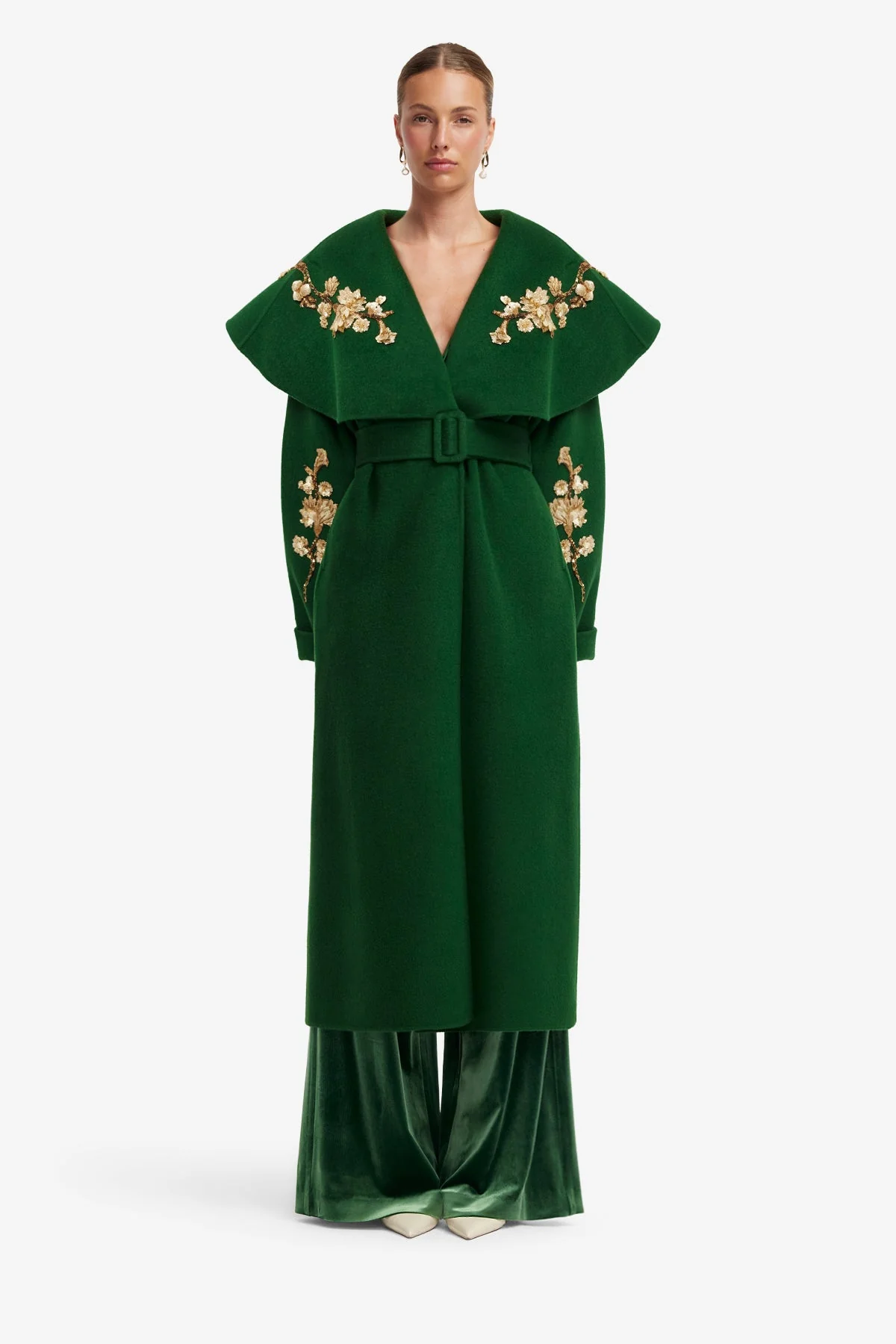 Joan Embellished Wool Coat - Forest