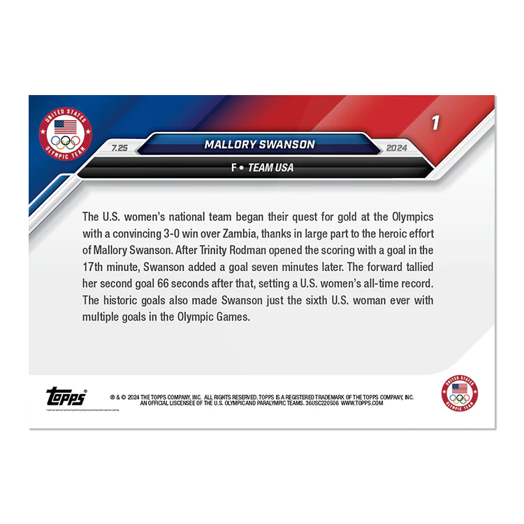 Mallory Swanson - 2024 Olympic Games TOPPS NOW® Card 1