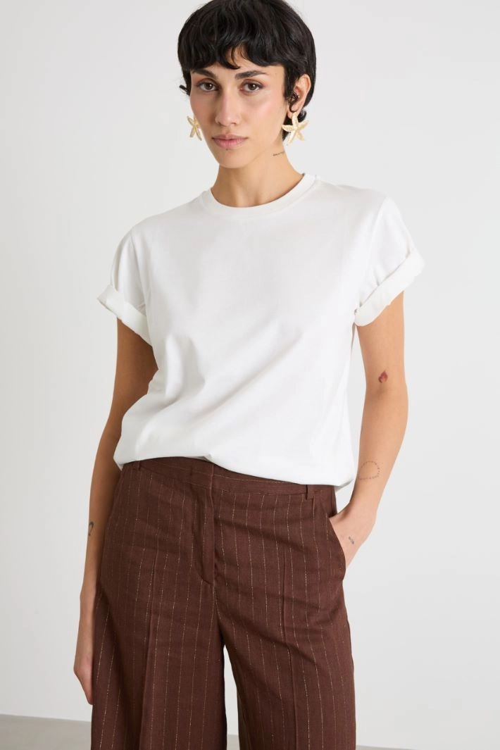 Crew-neck T-shirt with side slits - WHITE