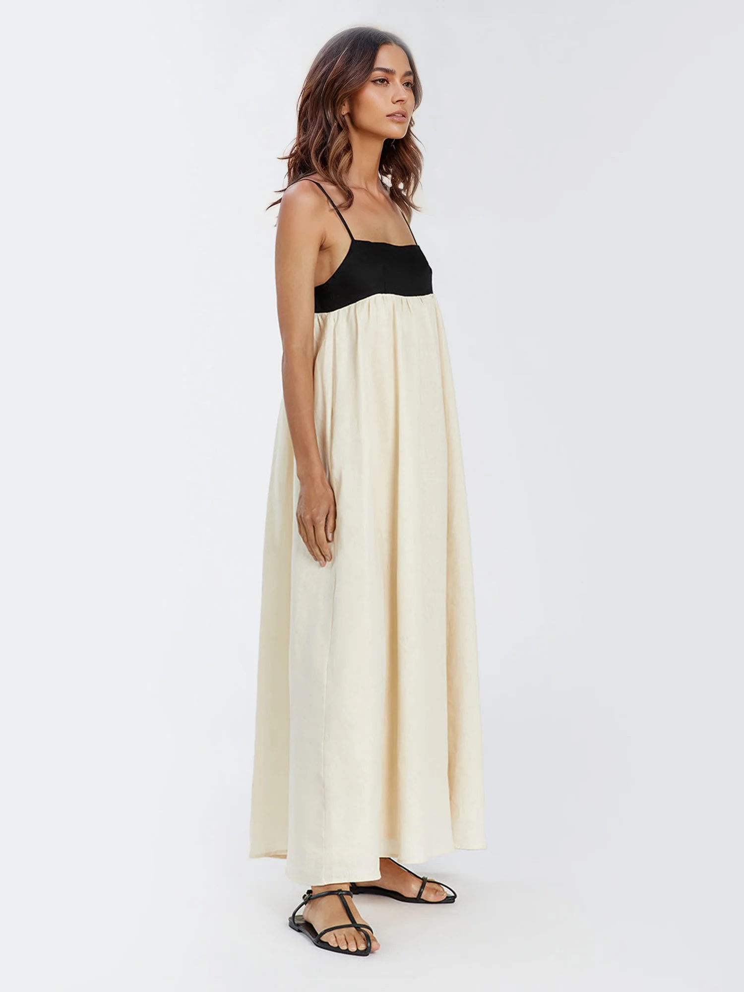Color Block Maxi Dress with Spaghetti Straps