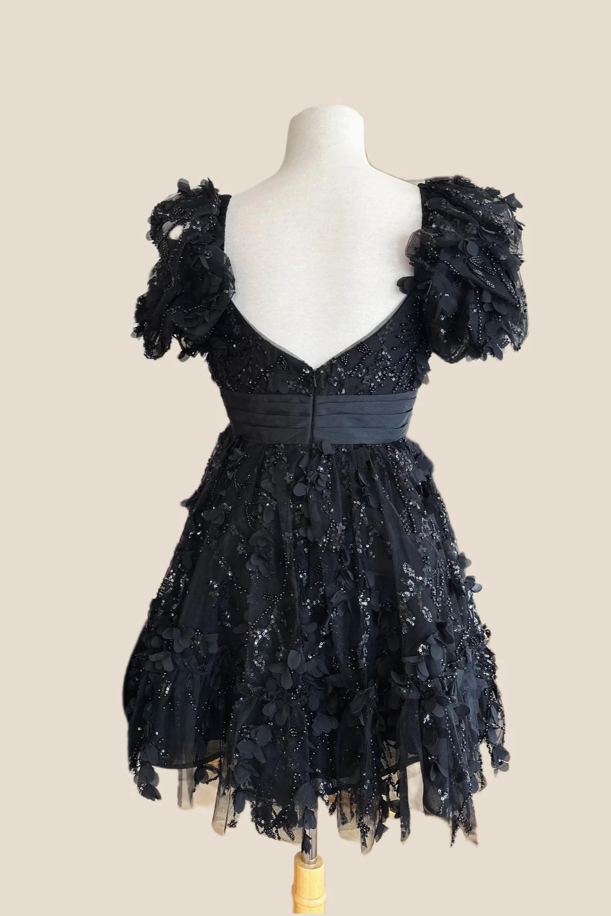 Black A-line Short Babydoll Dress with Bow