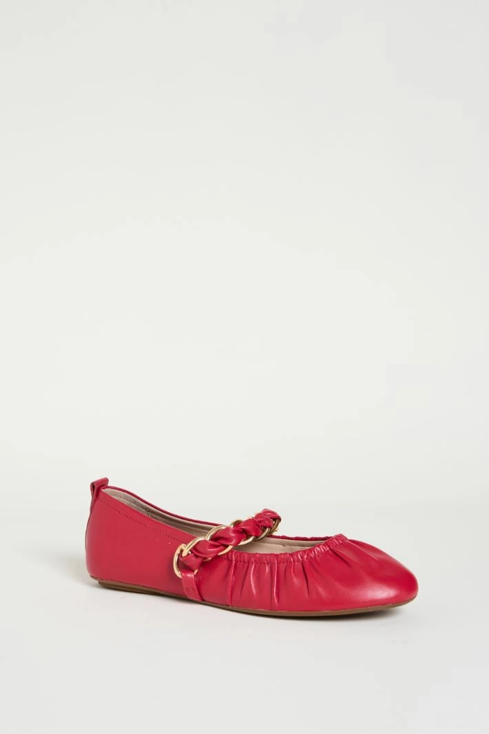 Chain-detail nappa leather ballet flats - RED