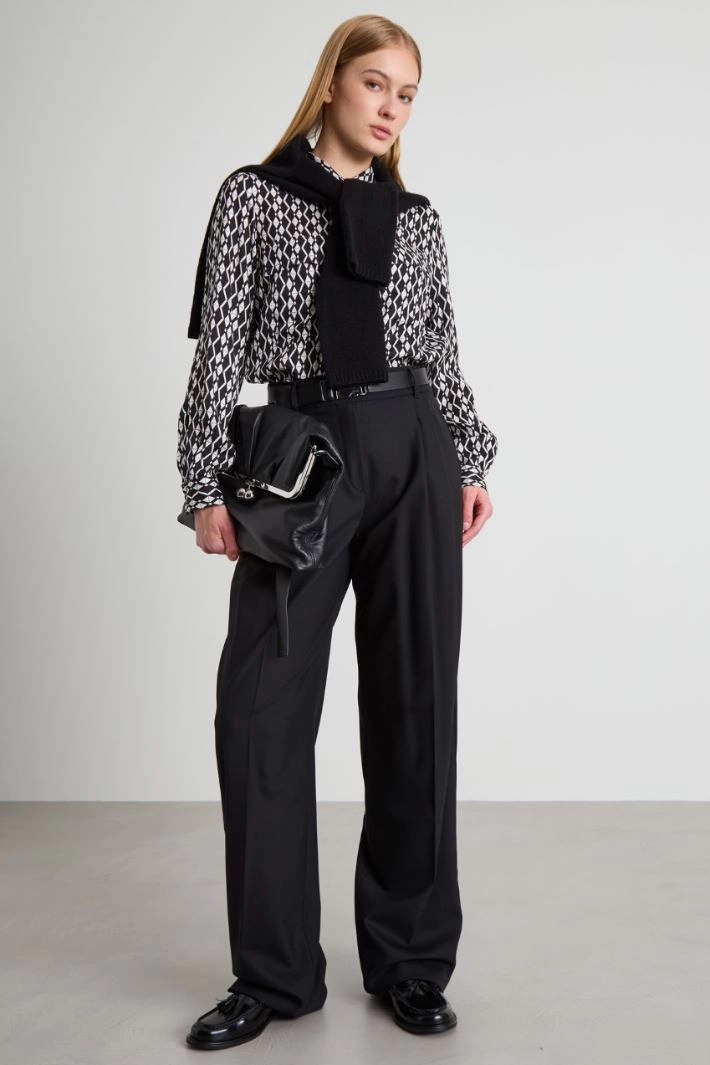 Wool twill trousers - BLACK