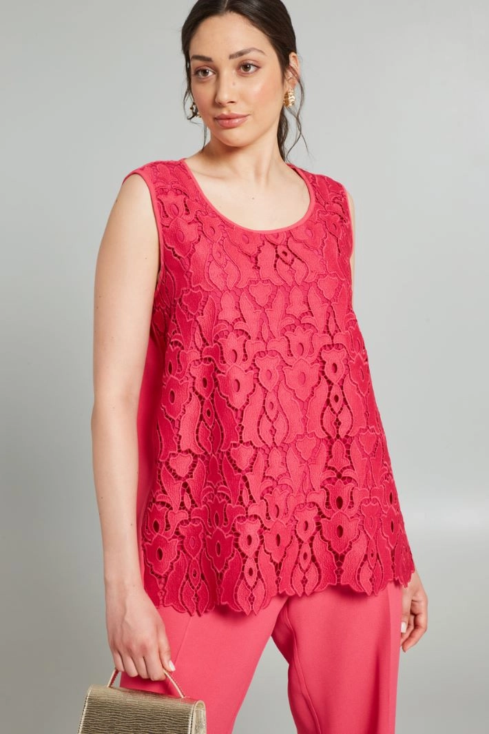 Lace-trimmed top - FUCHSIA