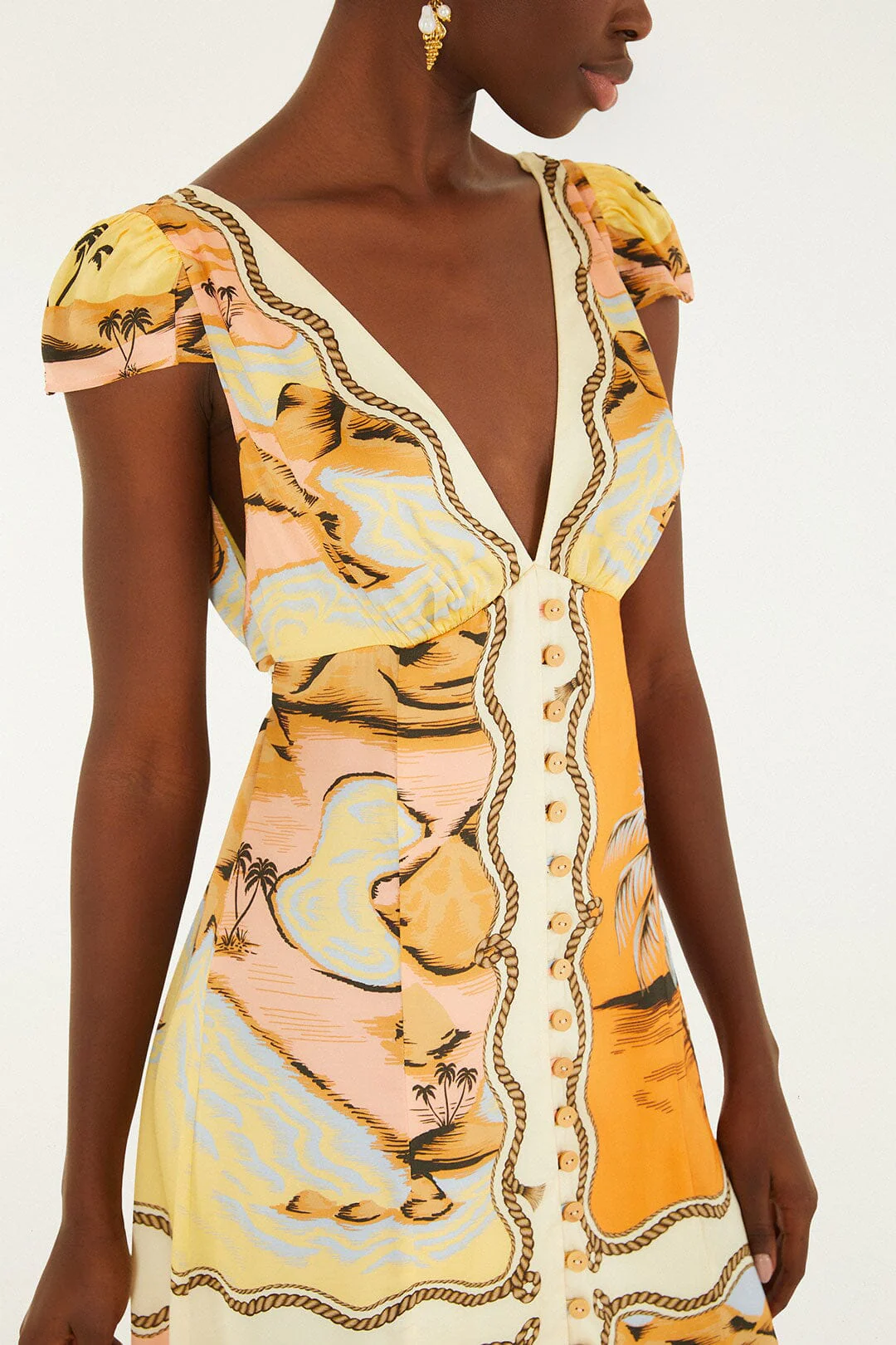 Multicolor Rio Souvenir Scarves Satin Midi Dress