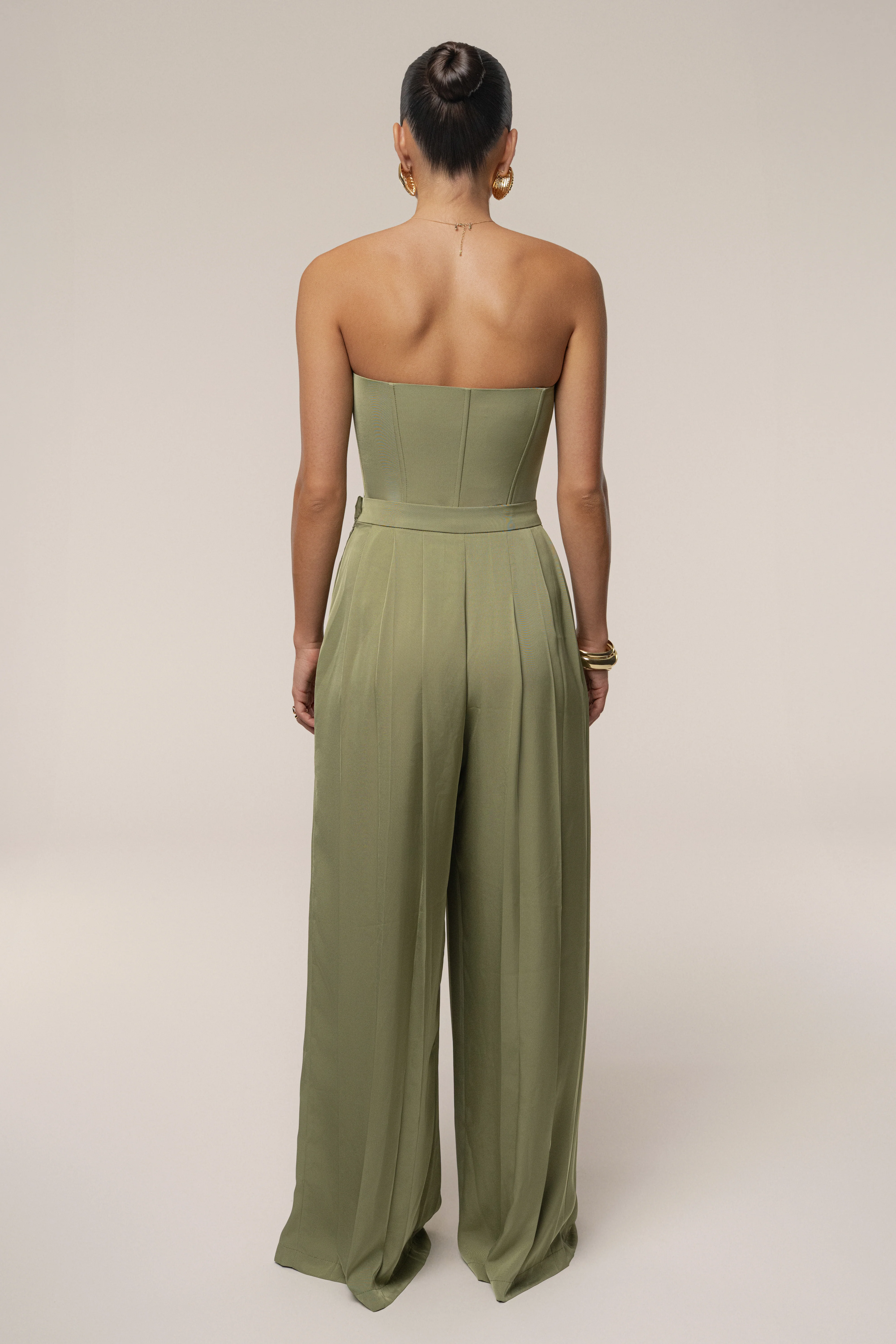 Olive Clara Wide Leg Pleated Trousers