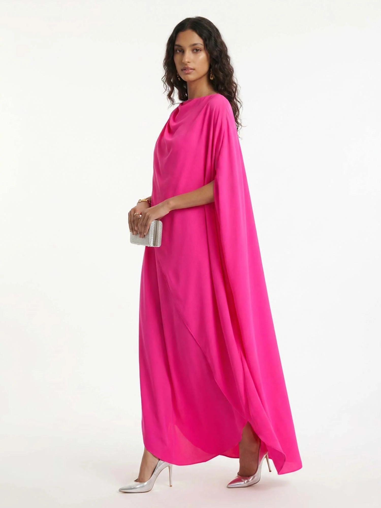 Hot Pink Cape Maxi Dress