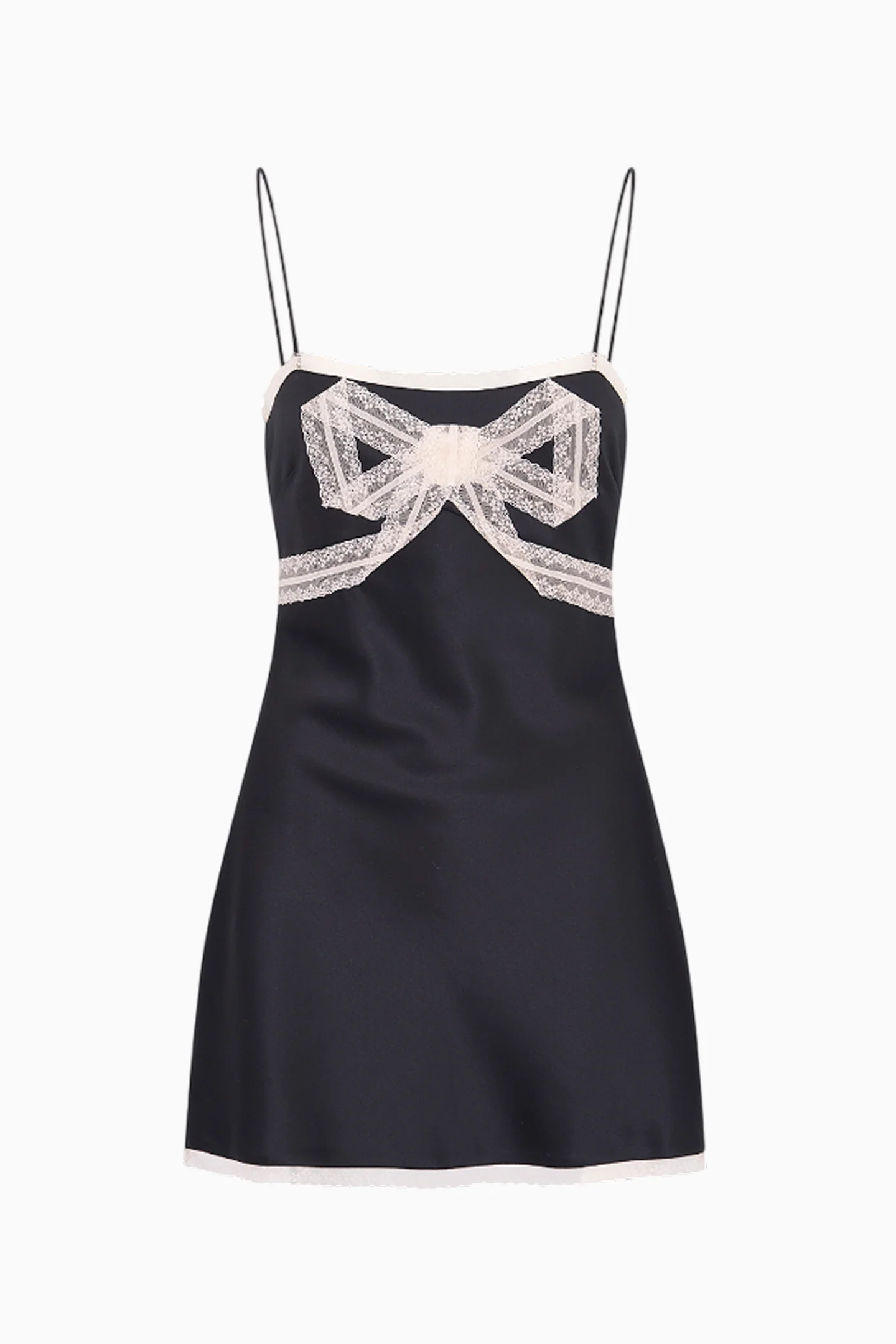 Mirelis Lace Bow Crepe Mini Dress - BLACK