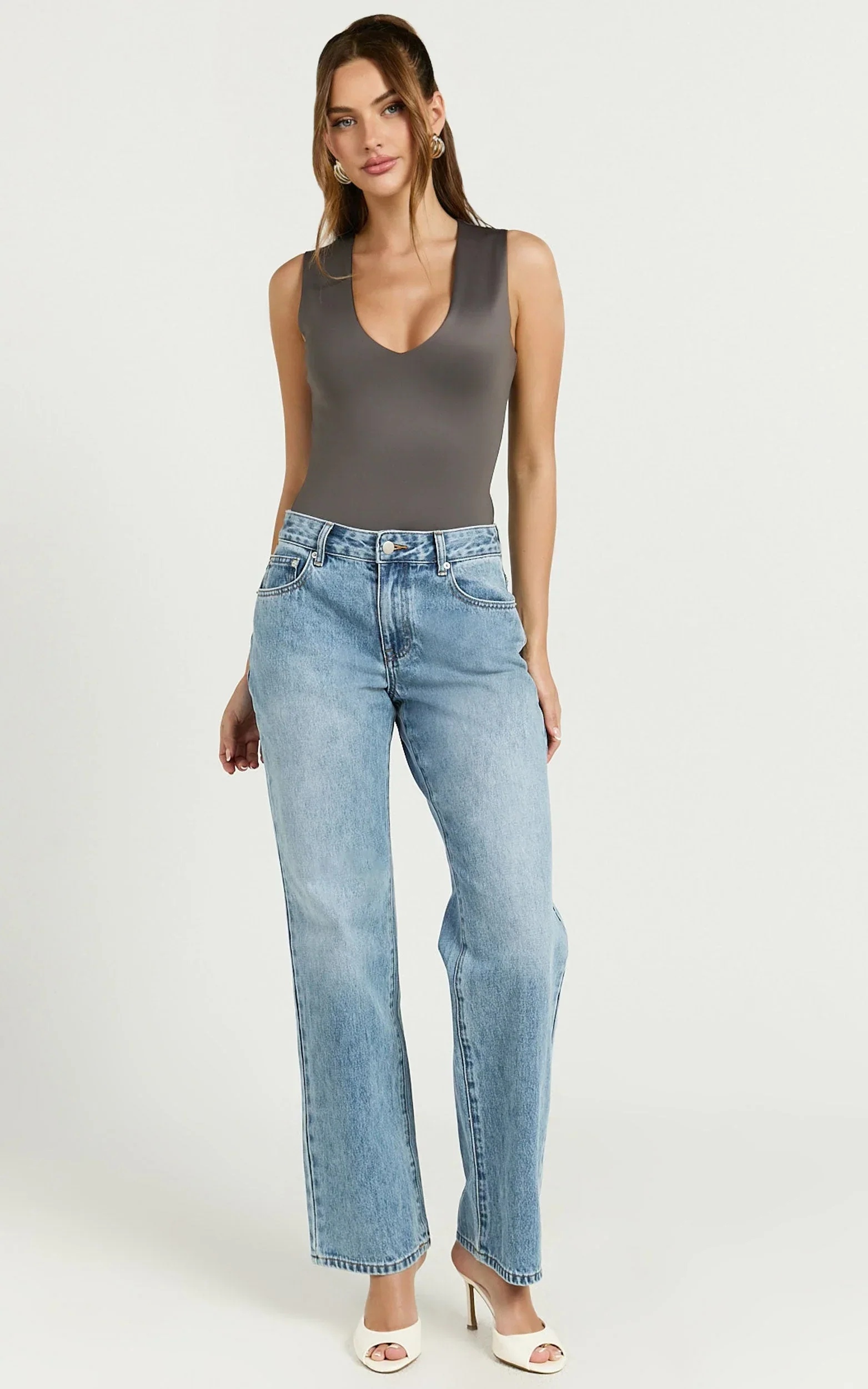 Charlotte Bodysuit - V Neck Bodysuit in Charcoal