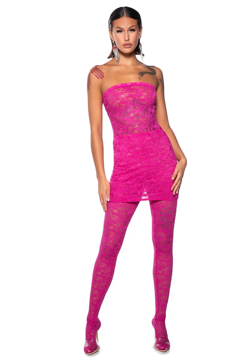 Kara Lace Mini Dress And Tight Set