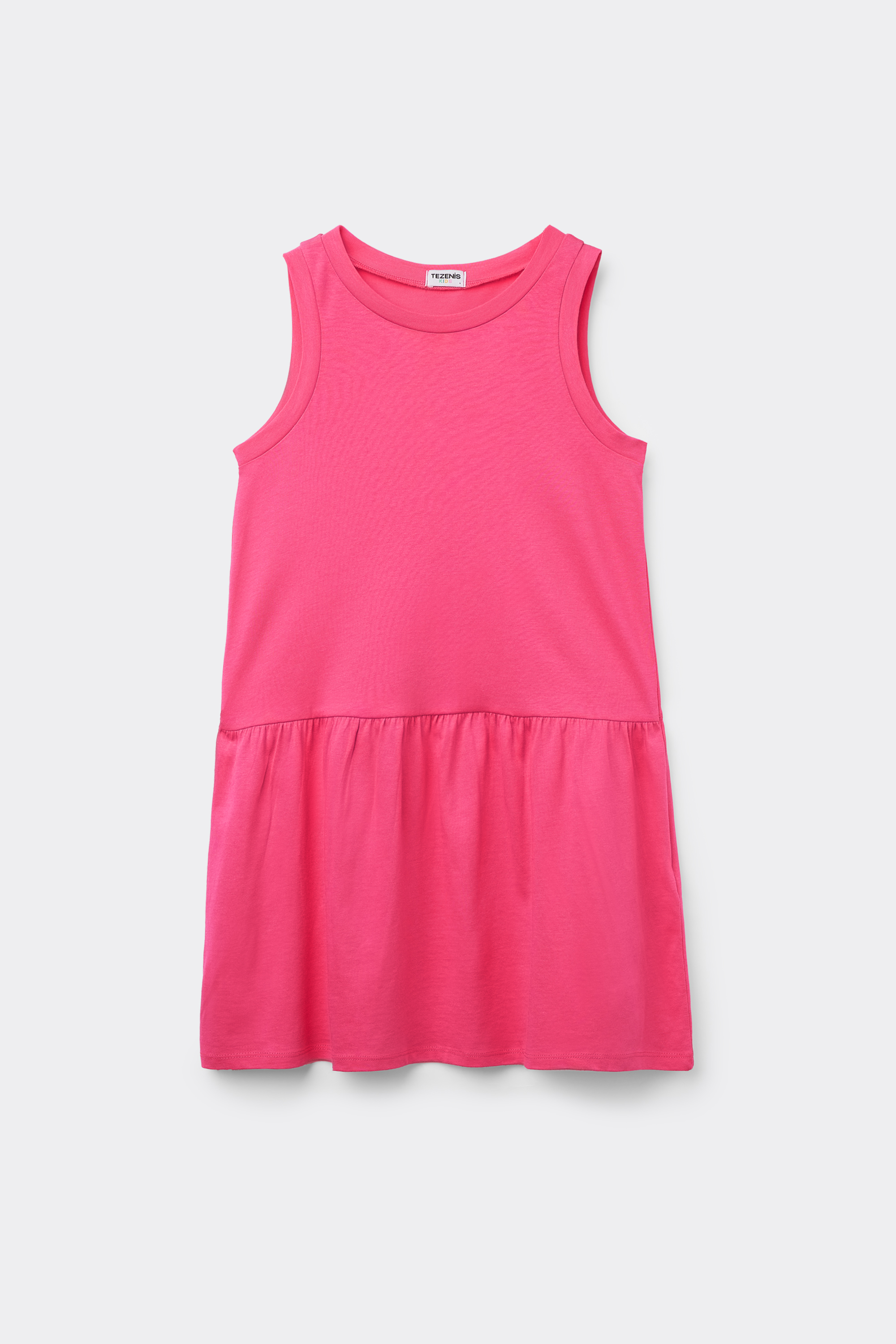 Girls’ Short Cotton Dress with Flounce and Wide Shoulder Straps