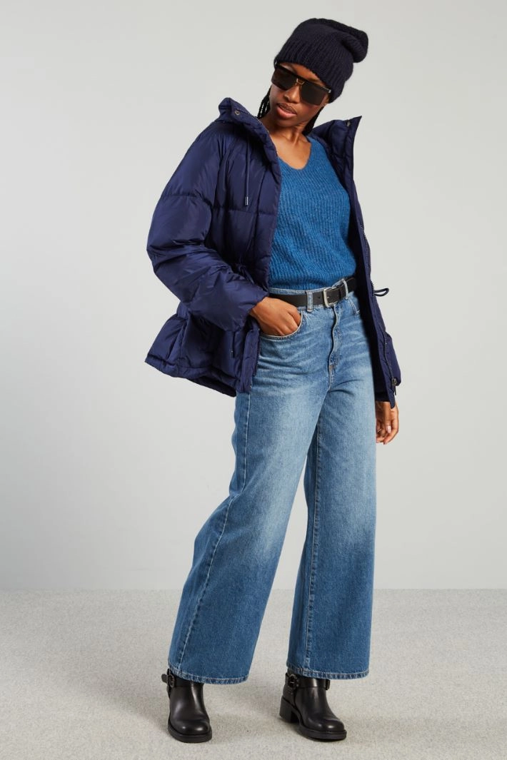 Taffeta down jacket with drawstring - BLUE