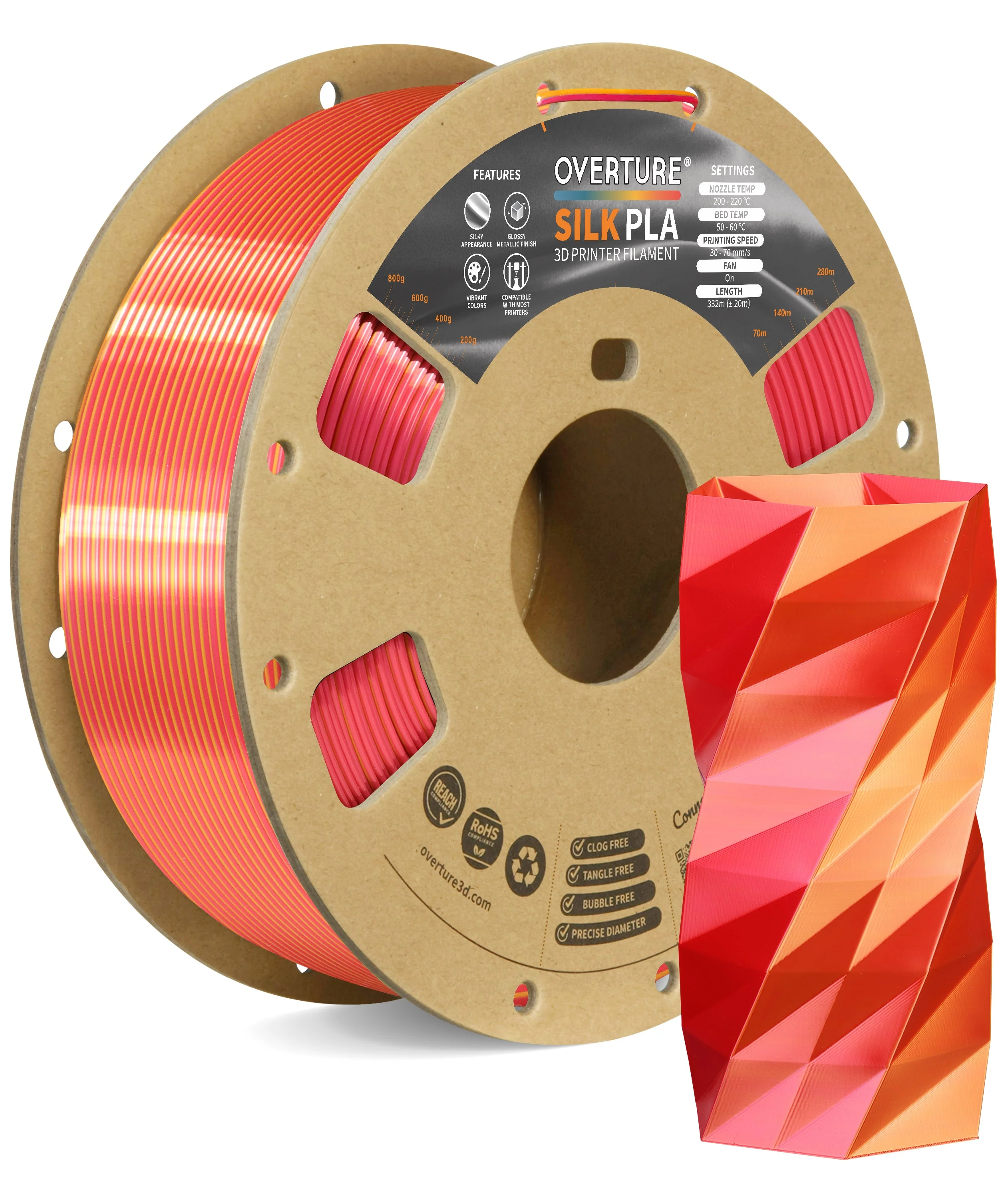 Overture Silk PLA Gradient Filament 1.75mm