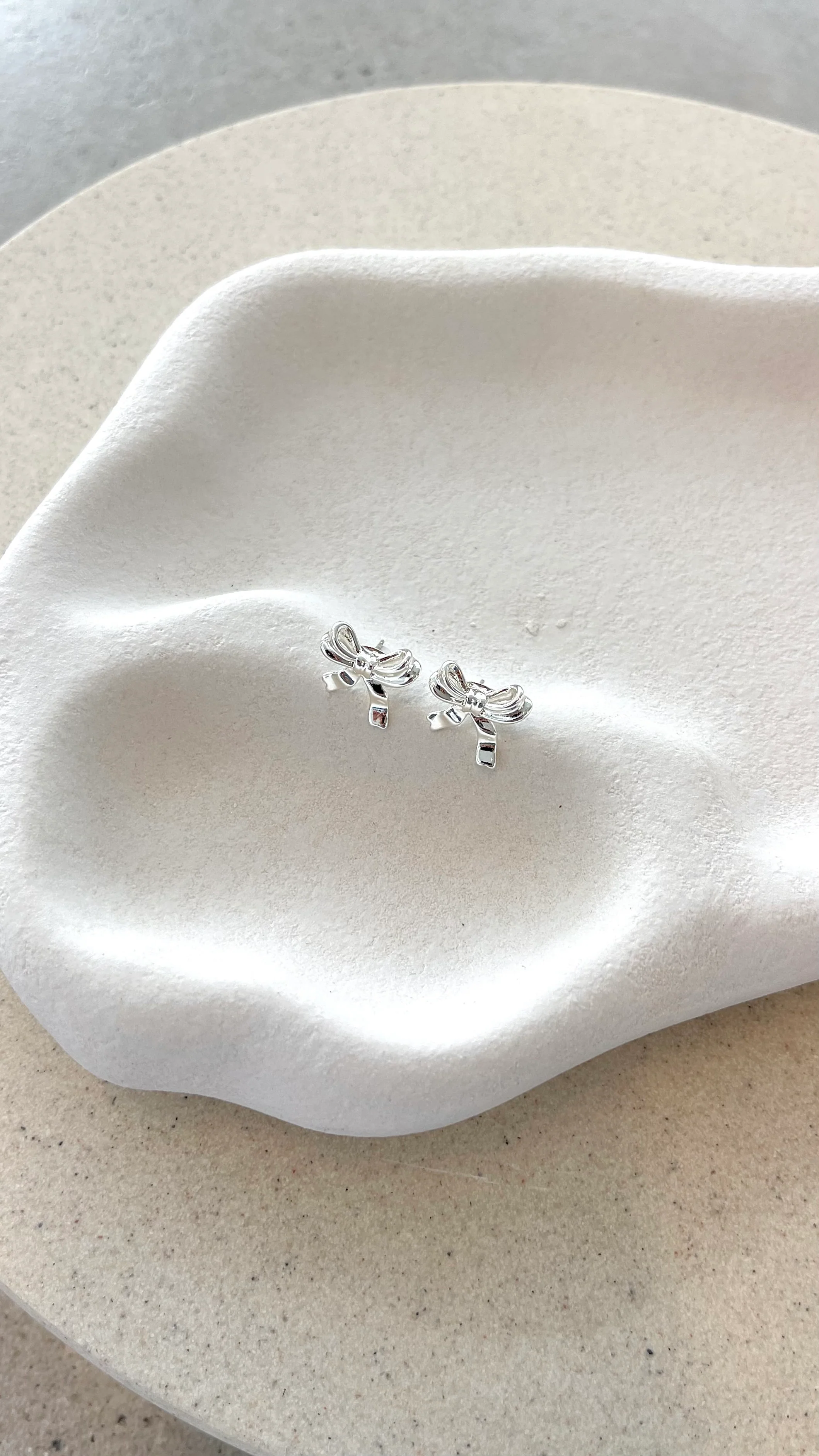 Bow Stud Sterling Silver Plated Earrings - Silver