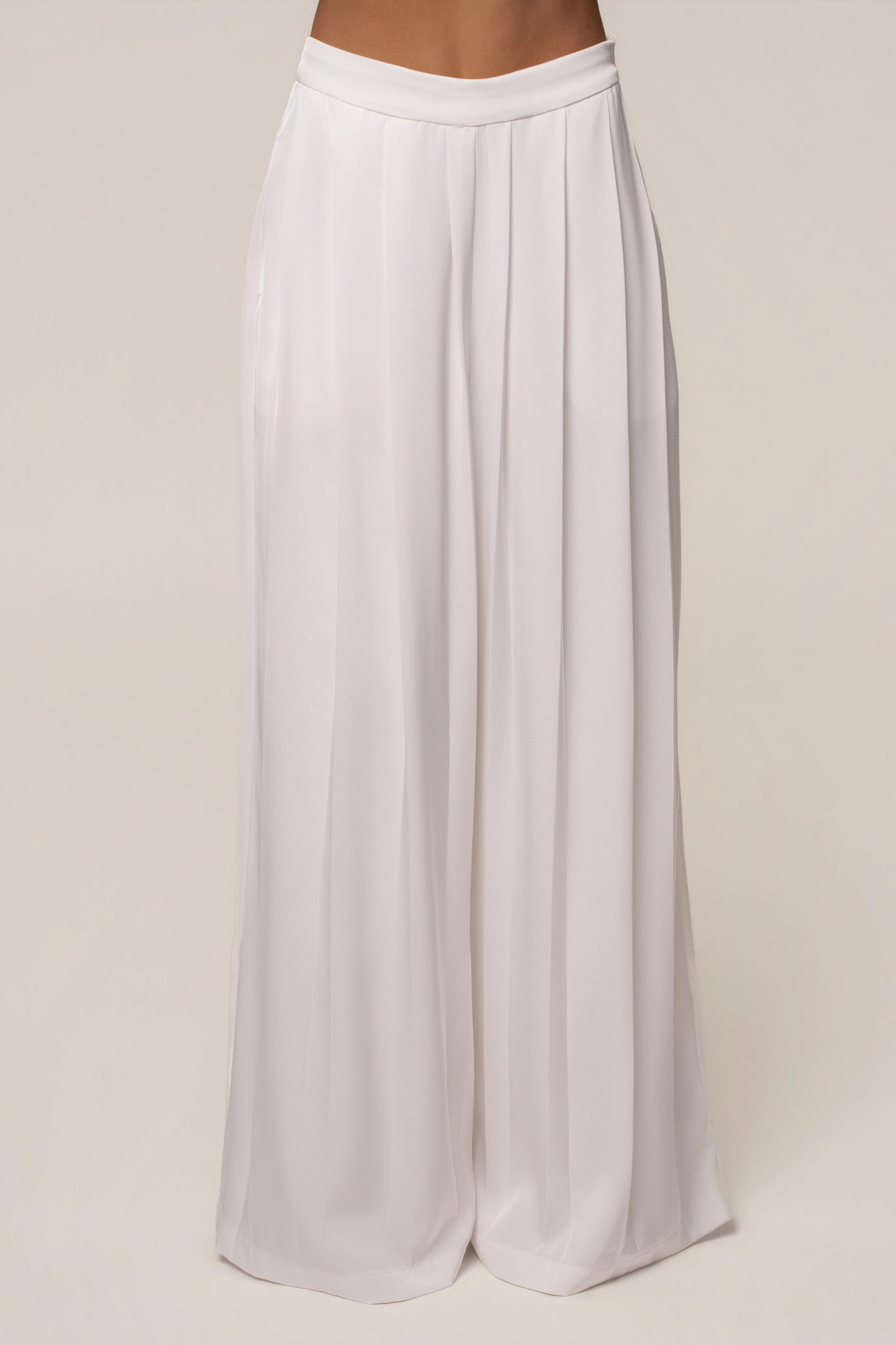 Ivory Clara Wide Leg Pleated Trousers