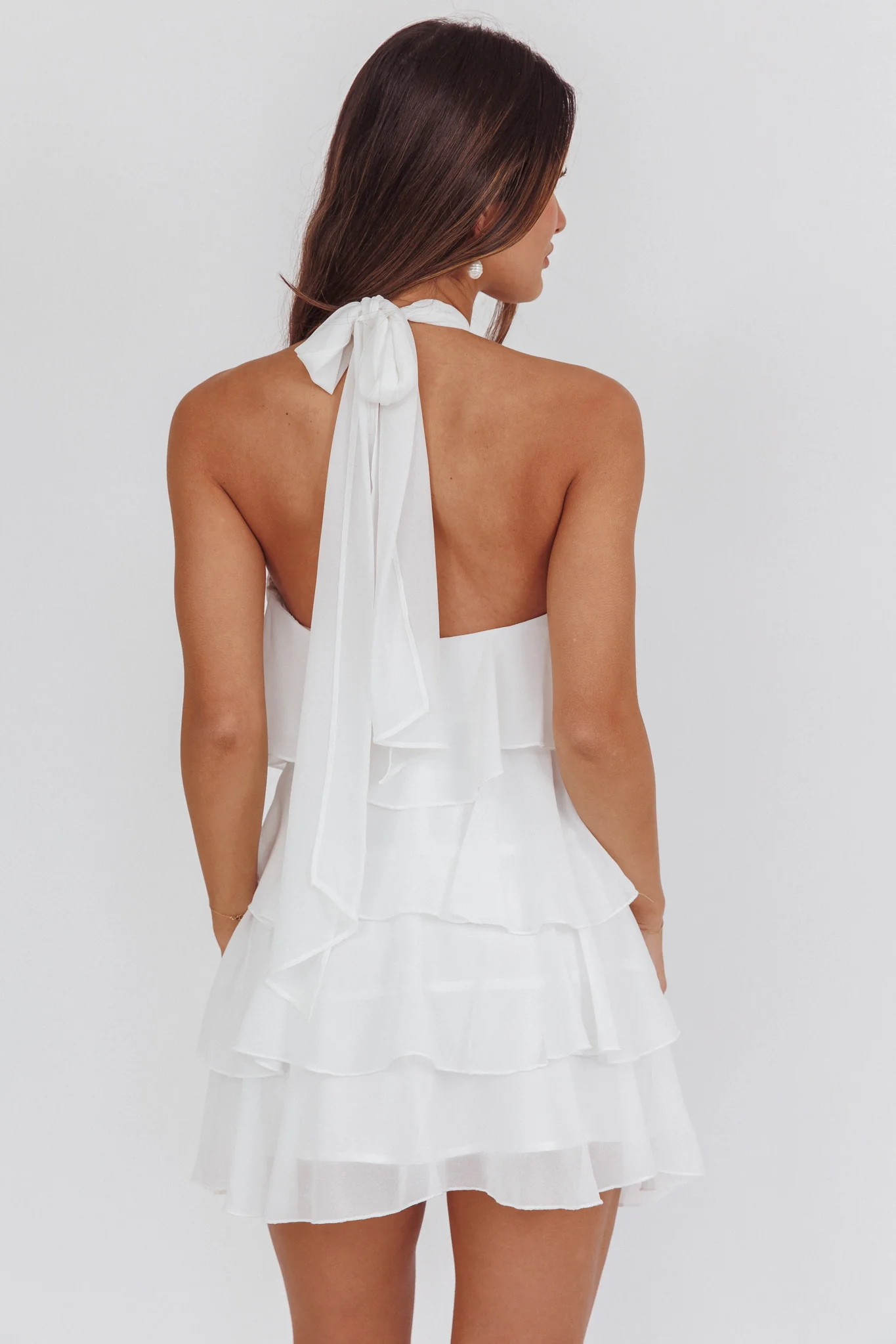 Southern Belles Halterneck Ruffle Mini Dress White