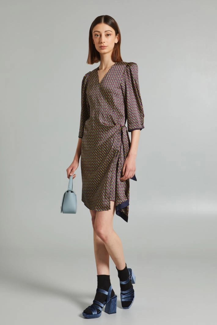 Twill wrap dress - BLUE CYCLAMEN YELLOW