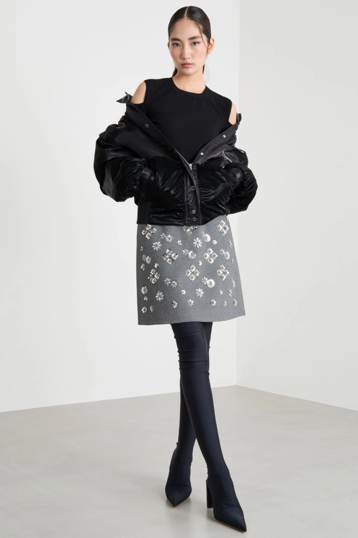 Sequin-embroidered jersey miniskirt - GREY