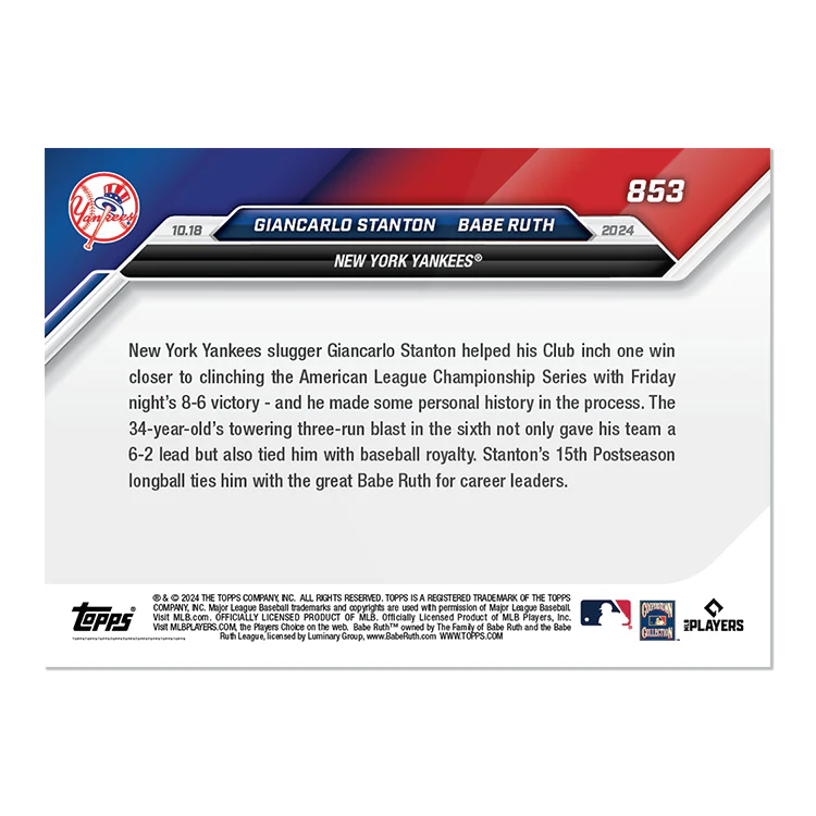 Giancarlo Stanton/Babe Ruth - 2024 MLB Topps NOW® Card 853