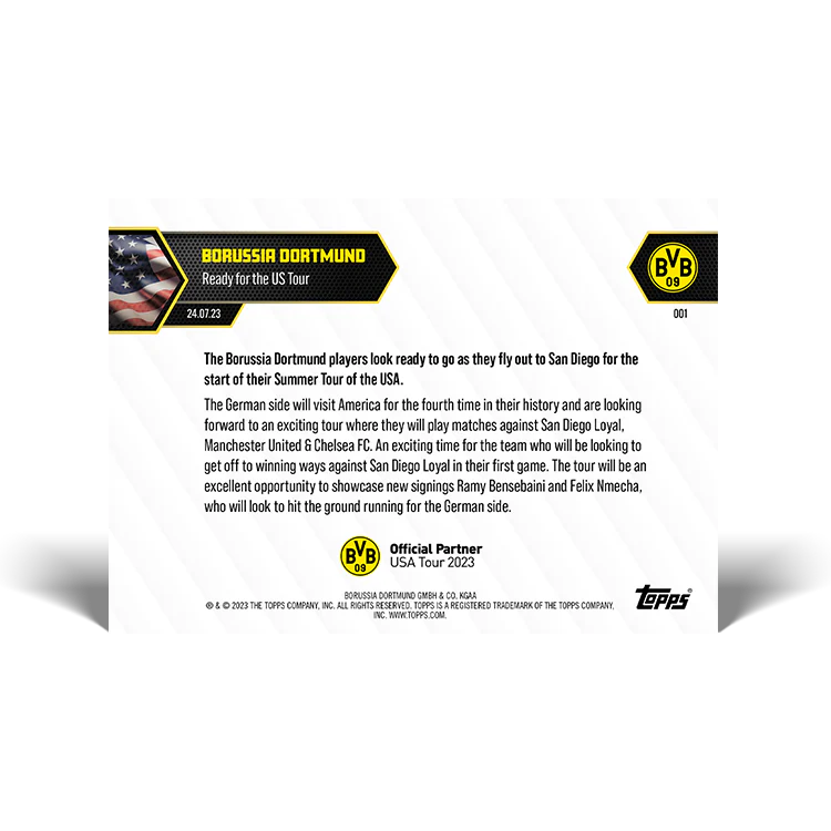 Topps UK - Set off for US Tour - BVB TOPPS NOW® Card #001