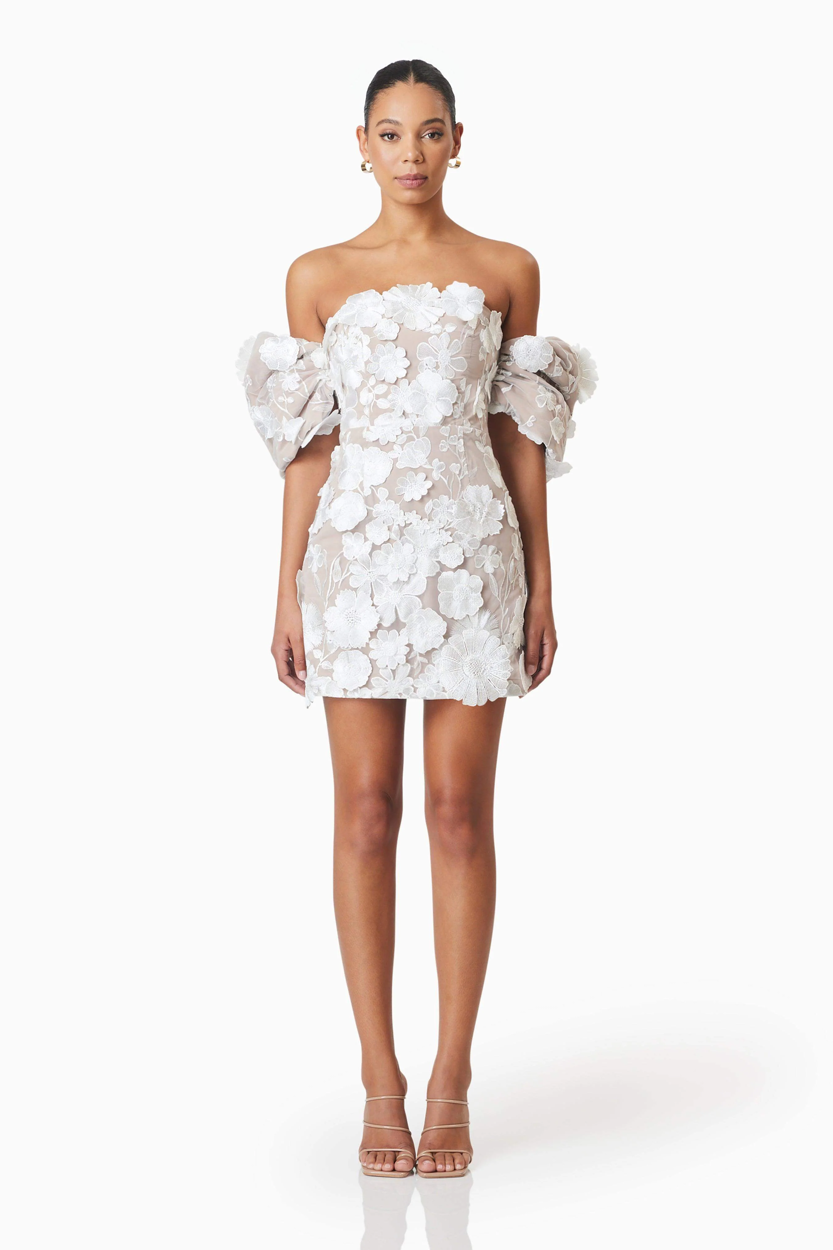 Perry Floral Embellished Mini Dress in White