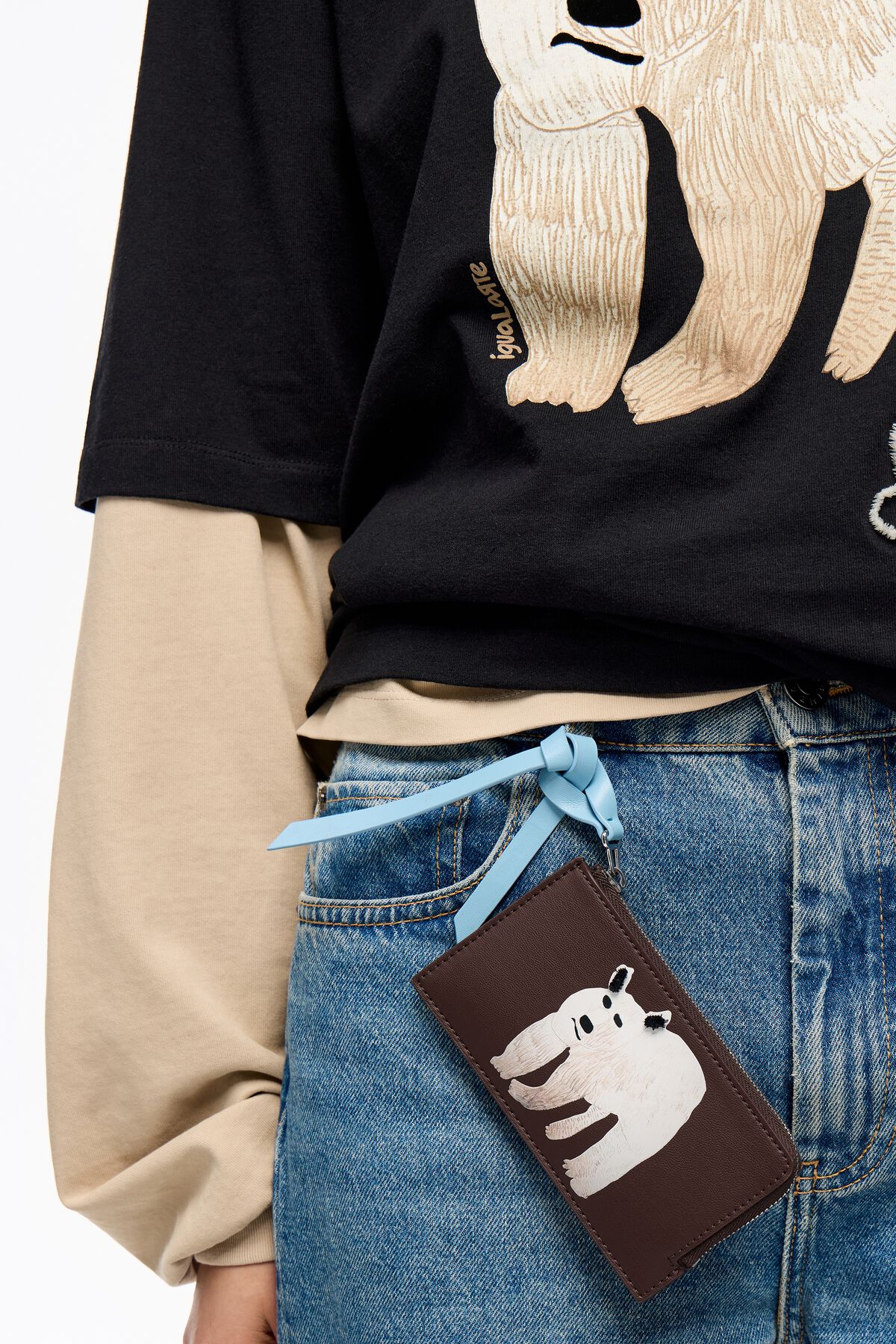 Dark brown leather Frío Peludo card holder/coin purse