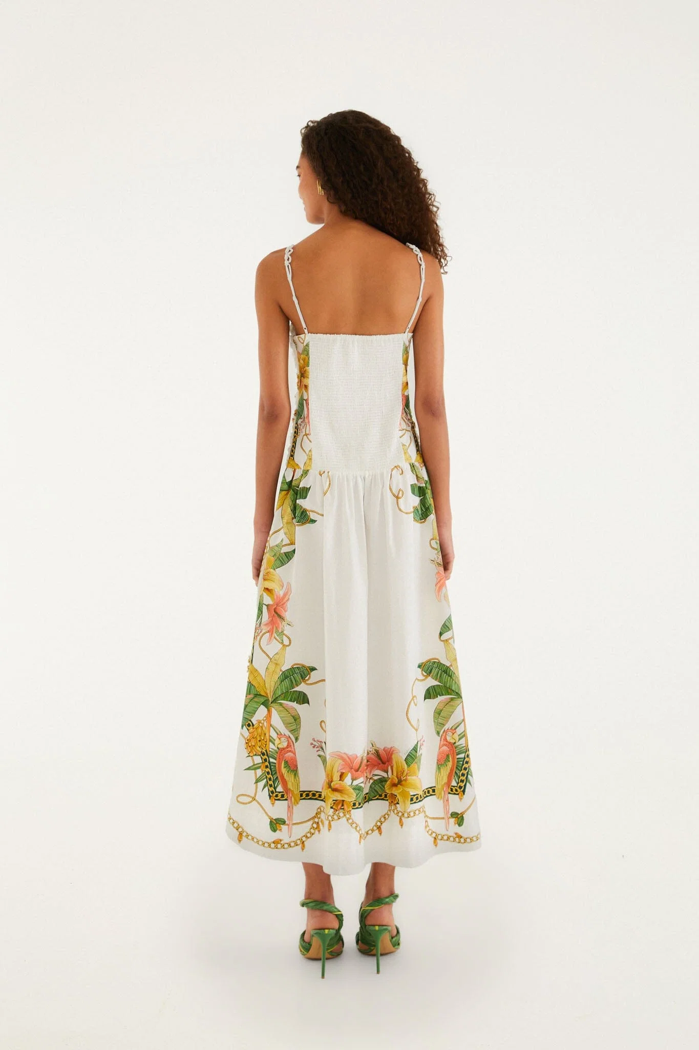 Tropical Royalty Off-White Midi Dress Sleeveless
