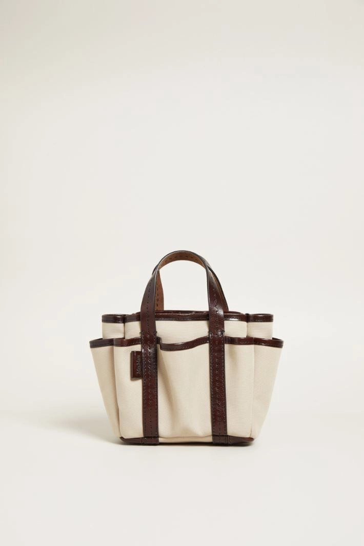 Mini tote bag with external pockets - ECRU DARK BROWN