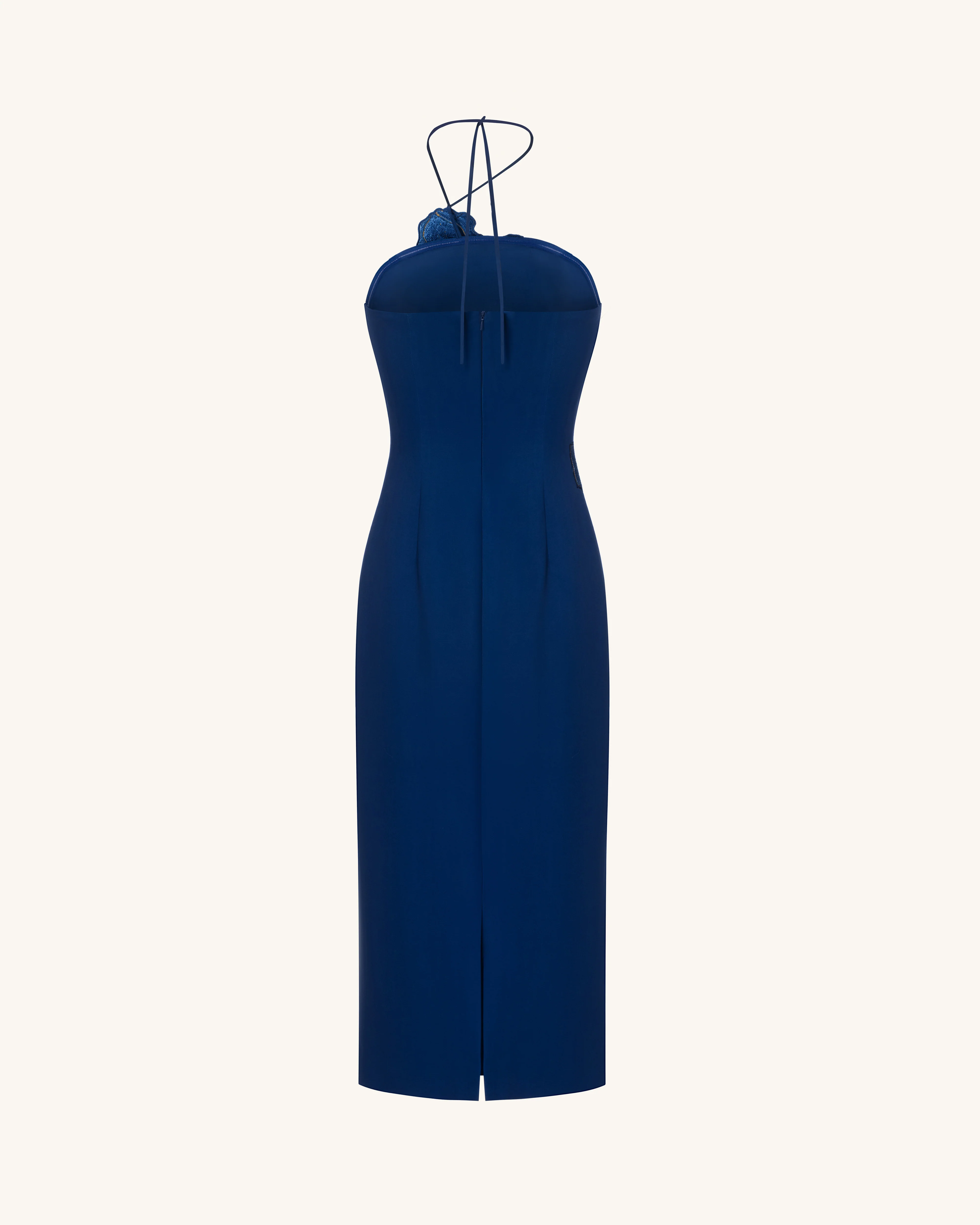 Iris Embroidered Halter Midi Dress - Navy Blue