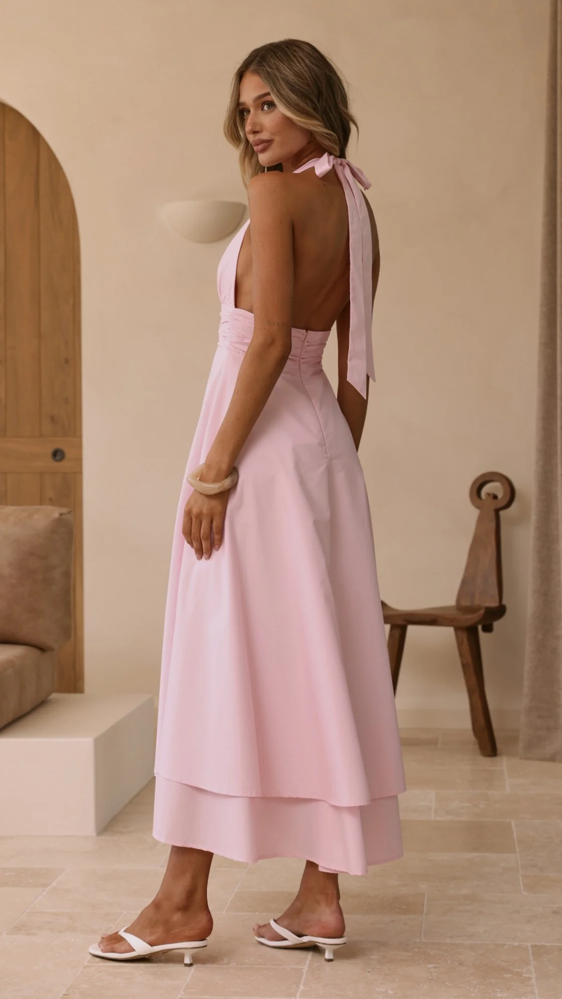 Kathy Halter Neck Maxi Dress - Light Pink