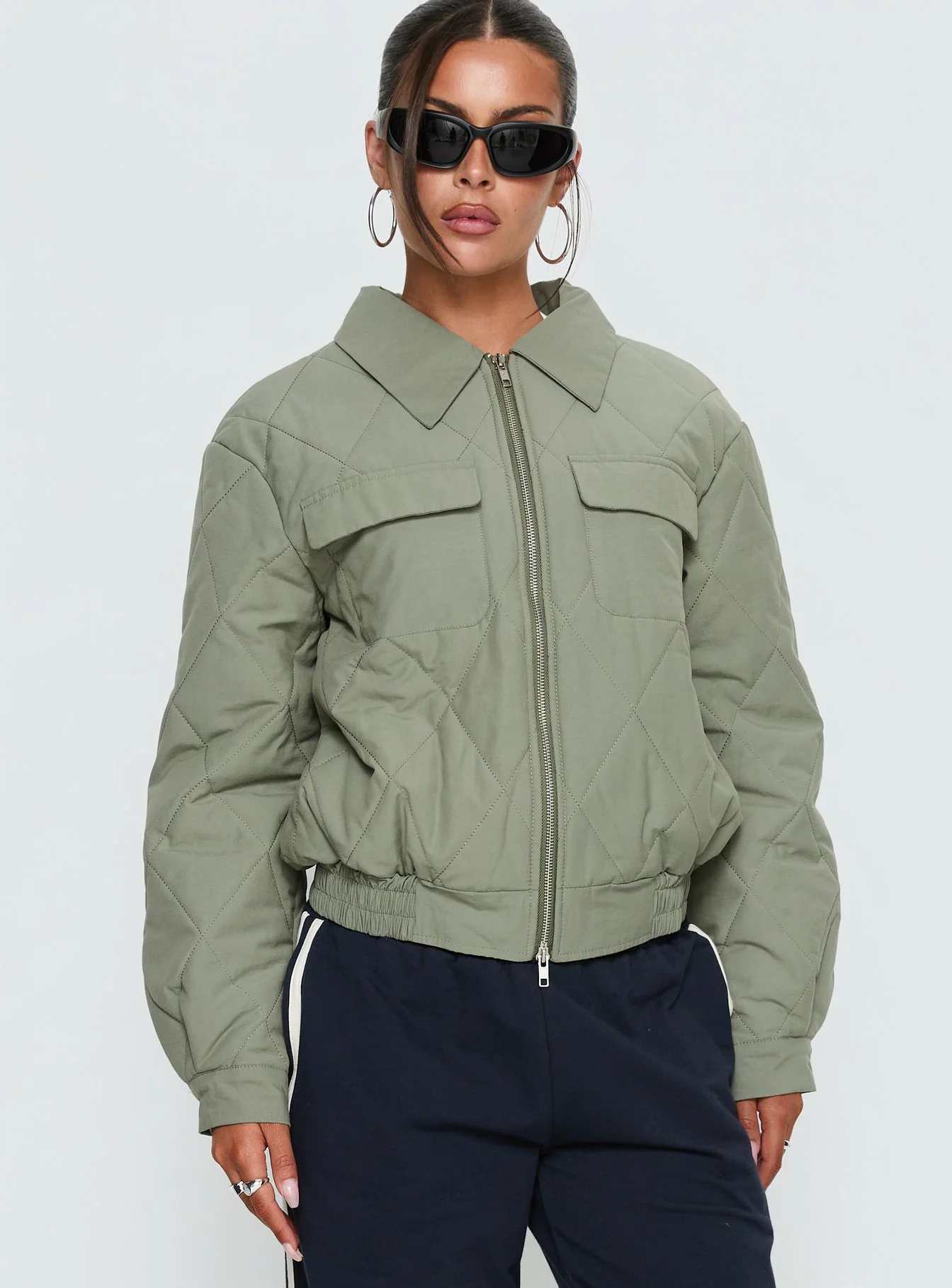 Denvar Quilted Bomber Jacket Green