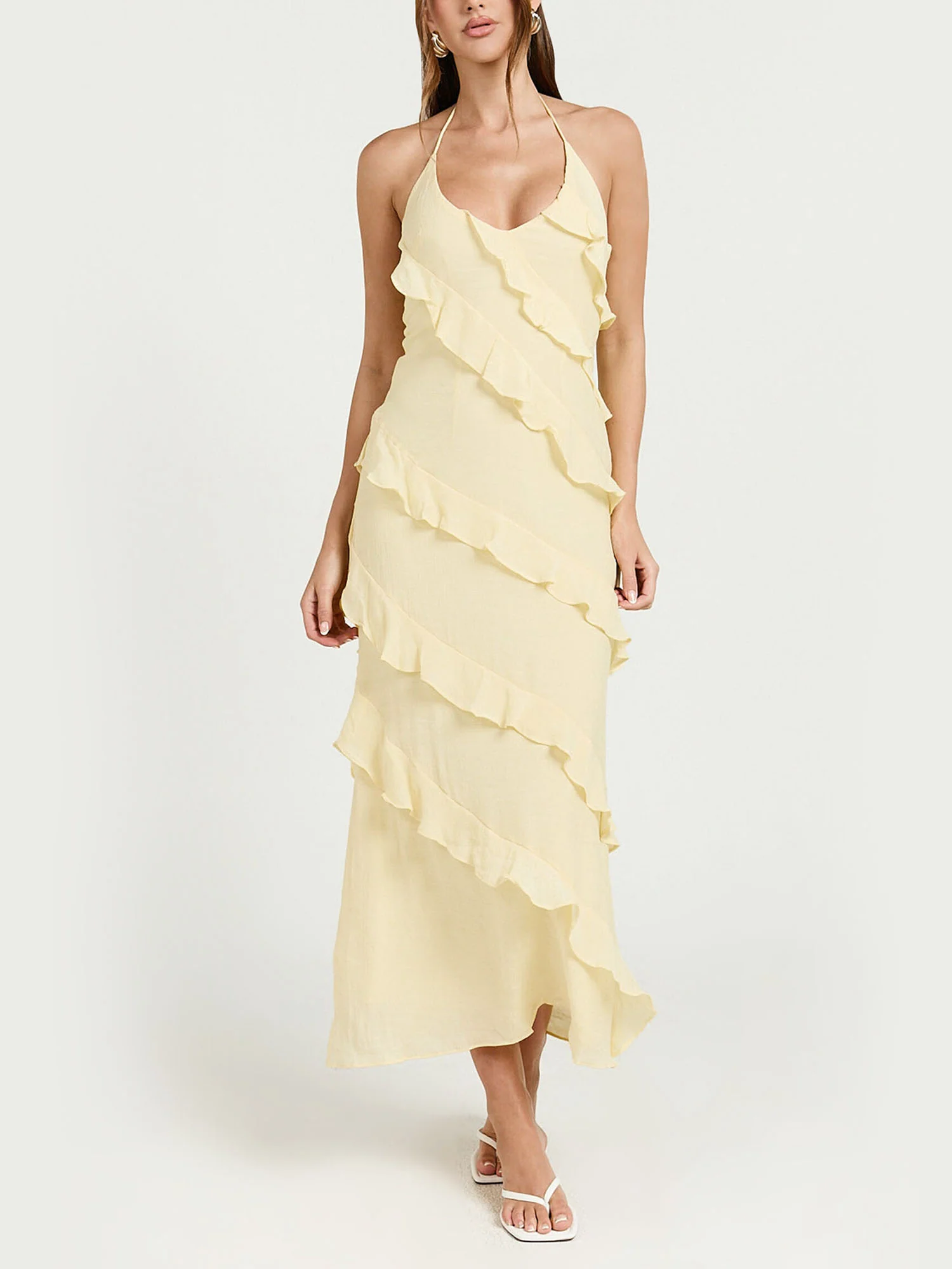 Butter Yellow Ruffle Tiered Midi Dress