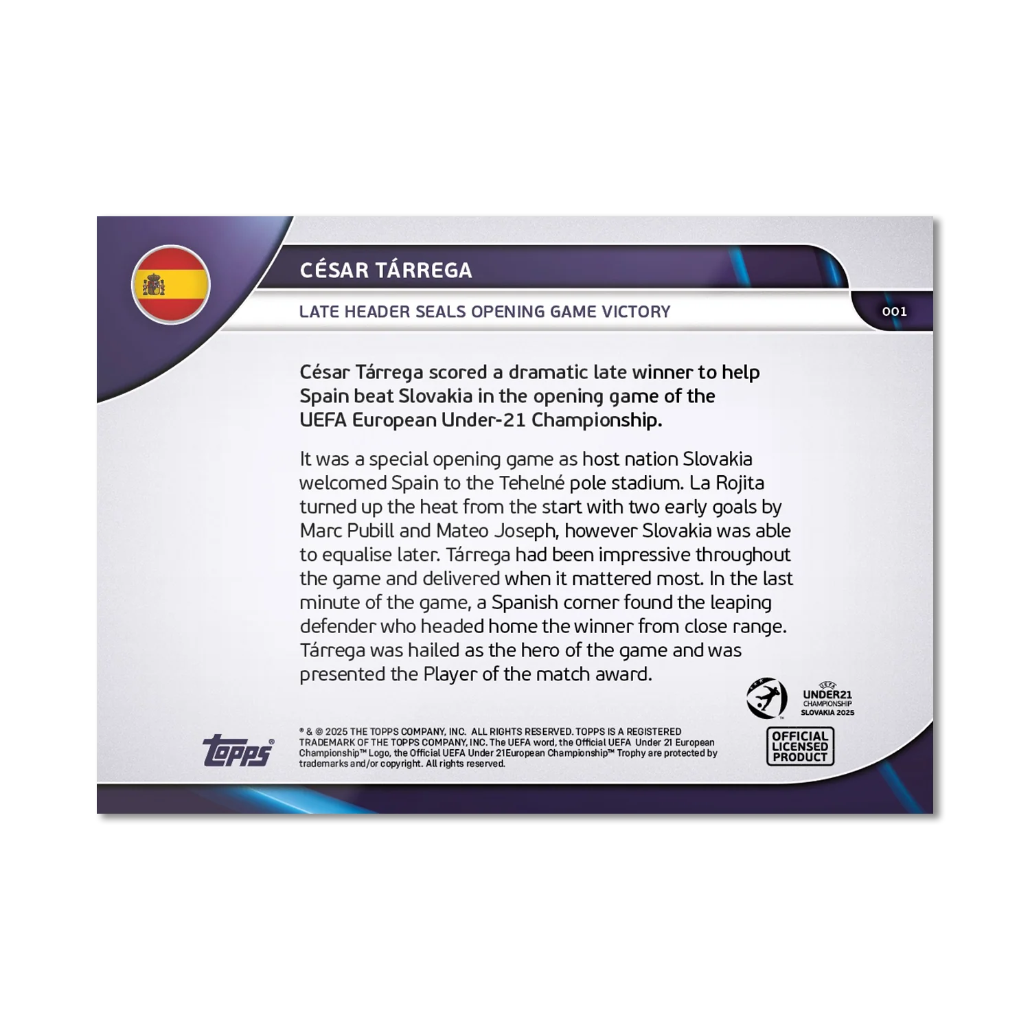 César Tárrega - 2025 UEFA Euro U-21 Topps NOW® - Card 1