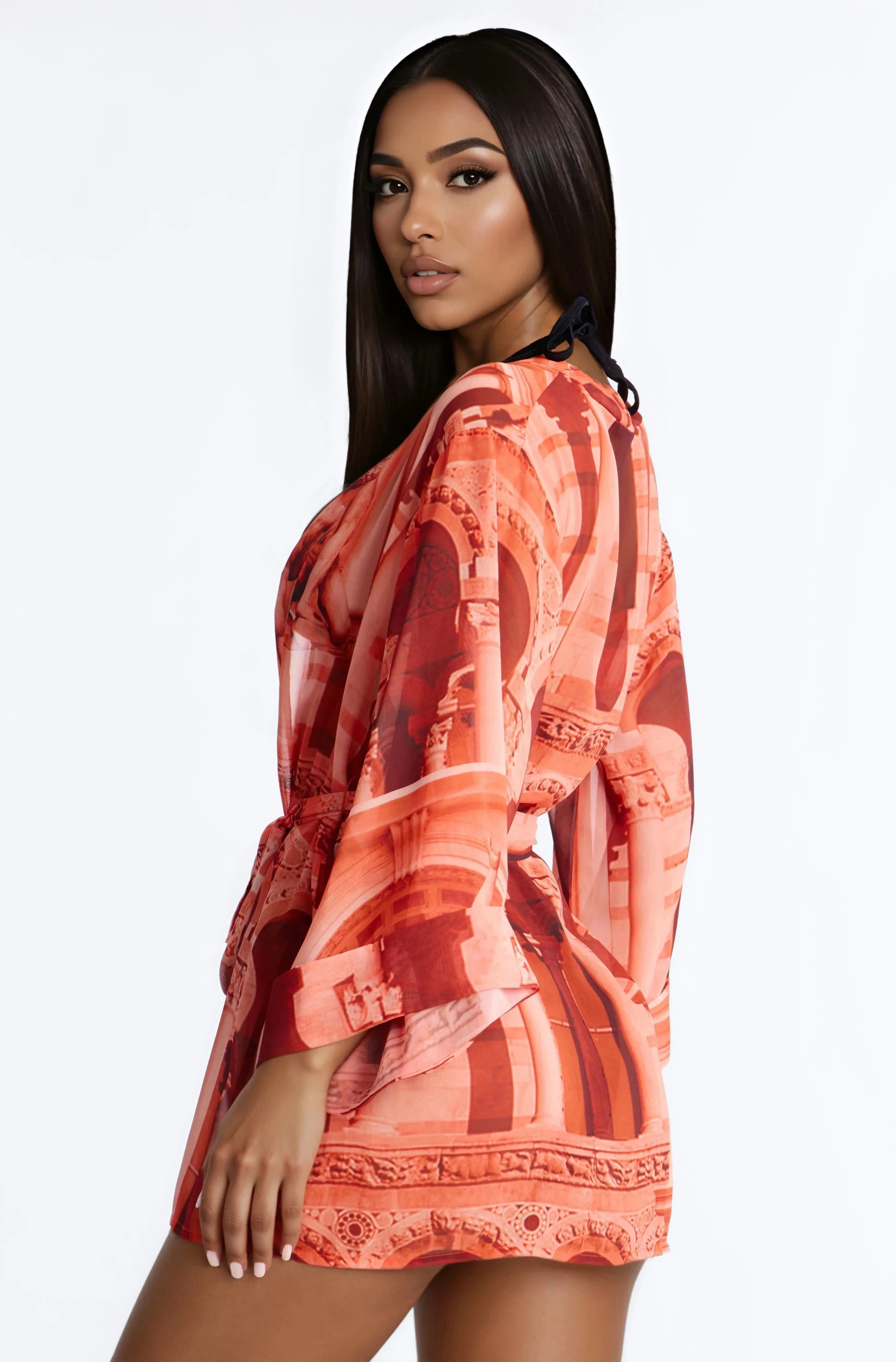 Enjoy The Waves Novelty Swim Cover Up Kimono - Orange