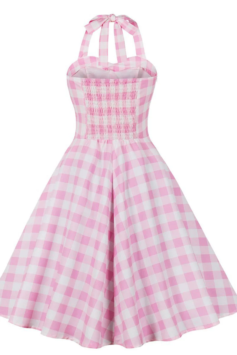 Pink Plaid Straps Barbie Dress