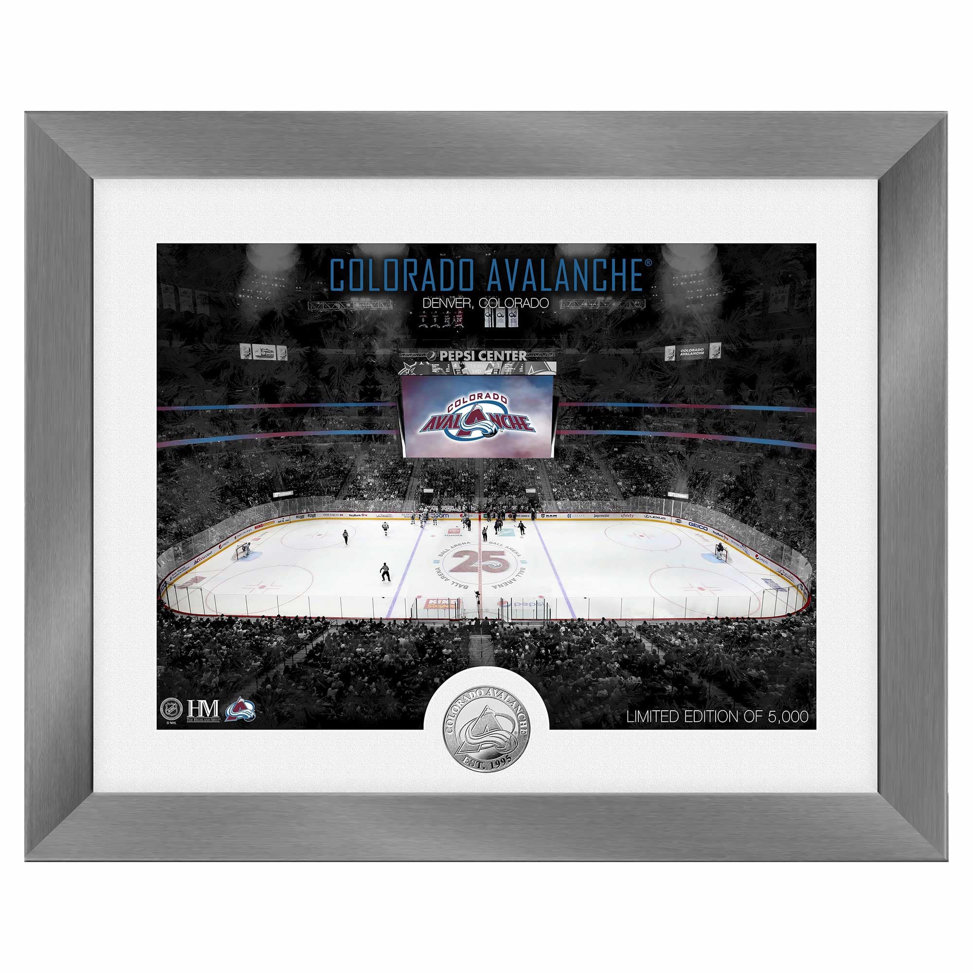 Colorado Avalanche Art Deco Stadium Silver Coin Framed NHL Photo