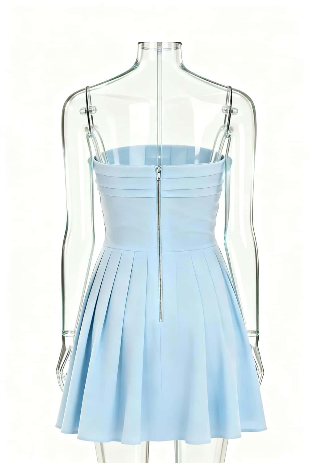 Light Blue Strapless Pleated A-line Short Dress