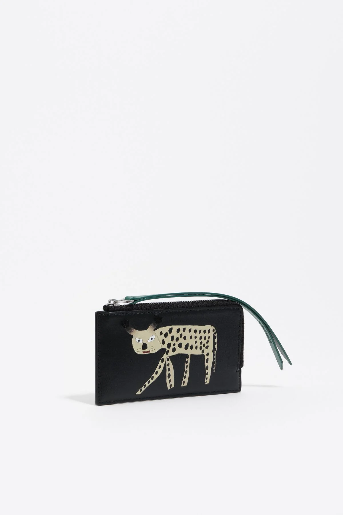 Black leather Frío Peludo card holder/coin purse