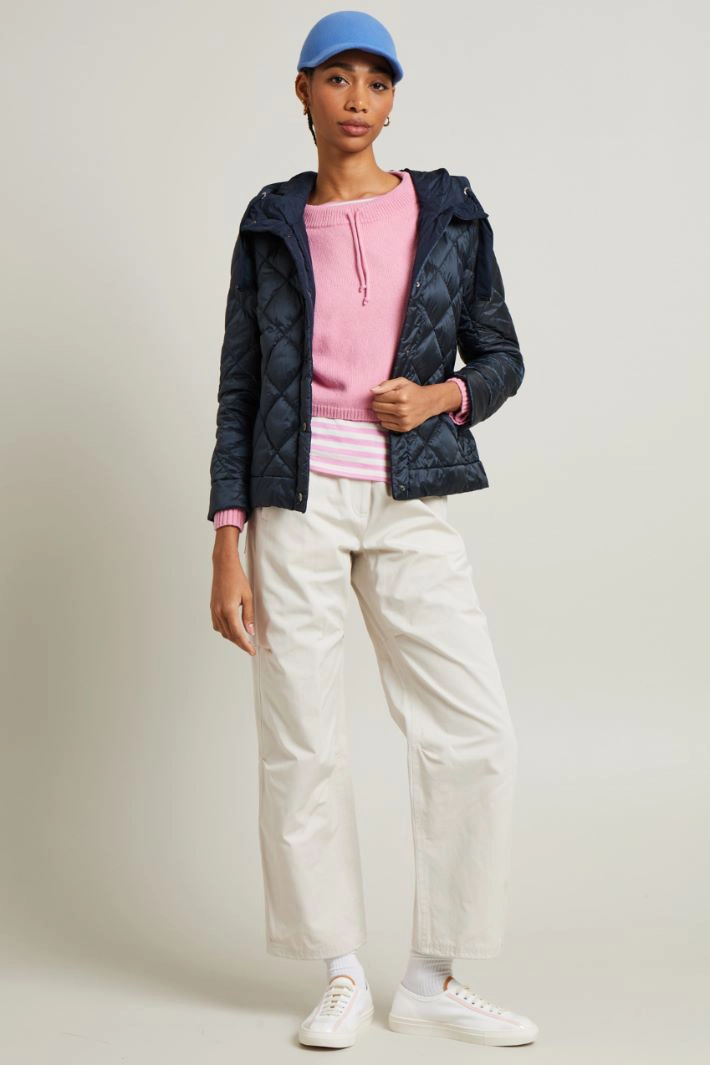 Reversible down jacket in water-resistant canvas - NIGHT BLUE