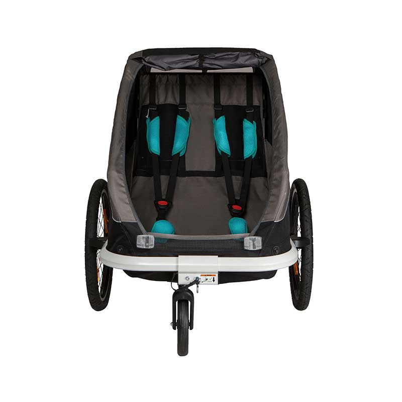 Hamax Traveller Bike Trailer for 2 Kids, incl. drawbar and buggy wheel - black/grey
