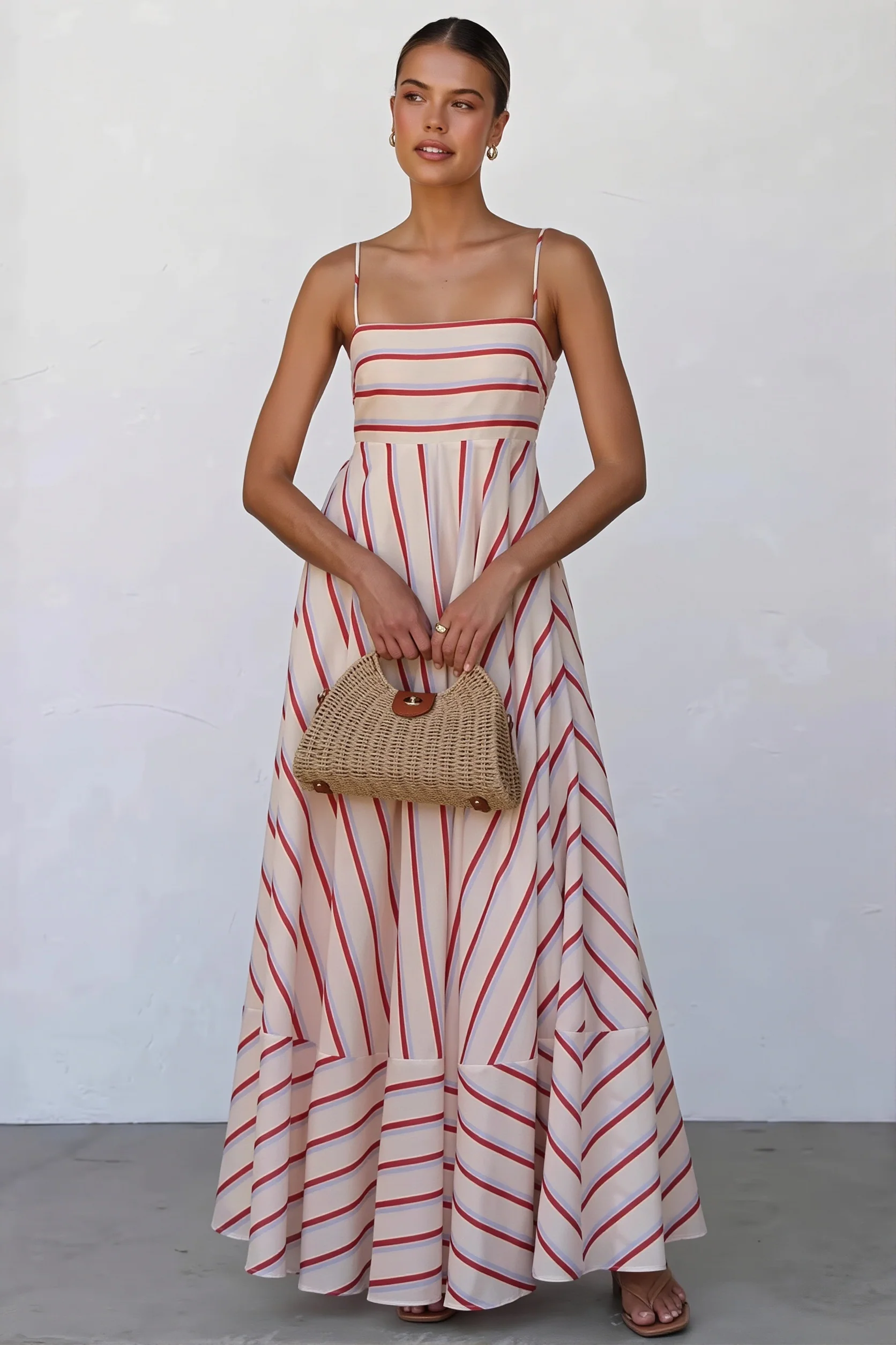Striped High Waist Swing Cami Boho Dress