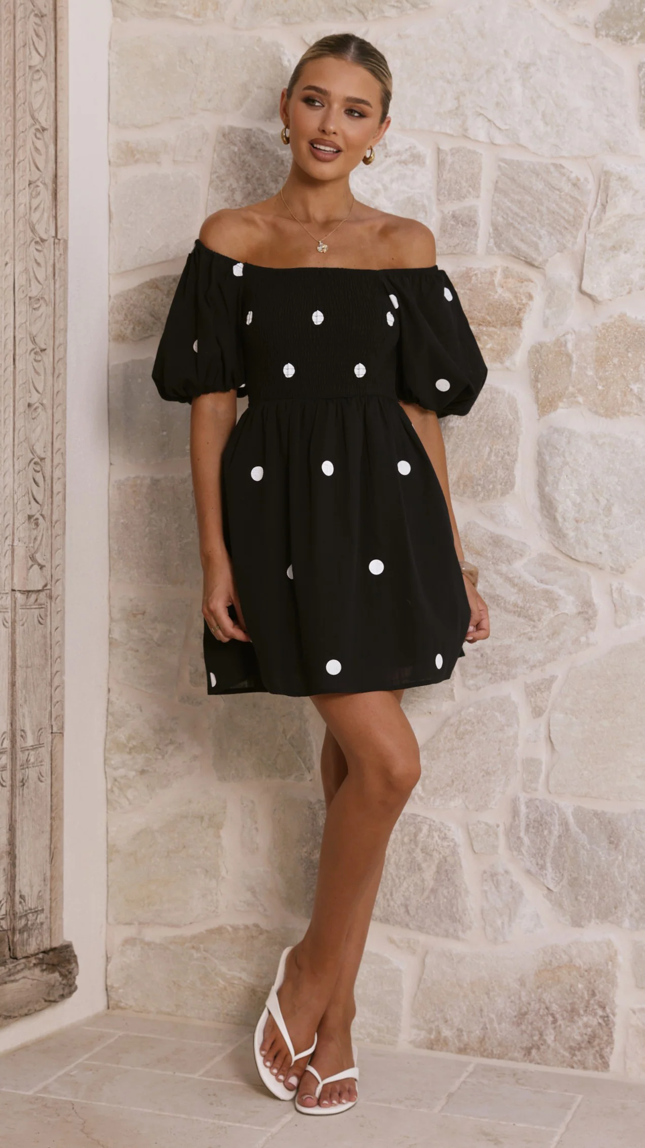 Marissa Mini Dress - Black Polka