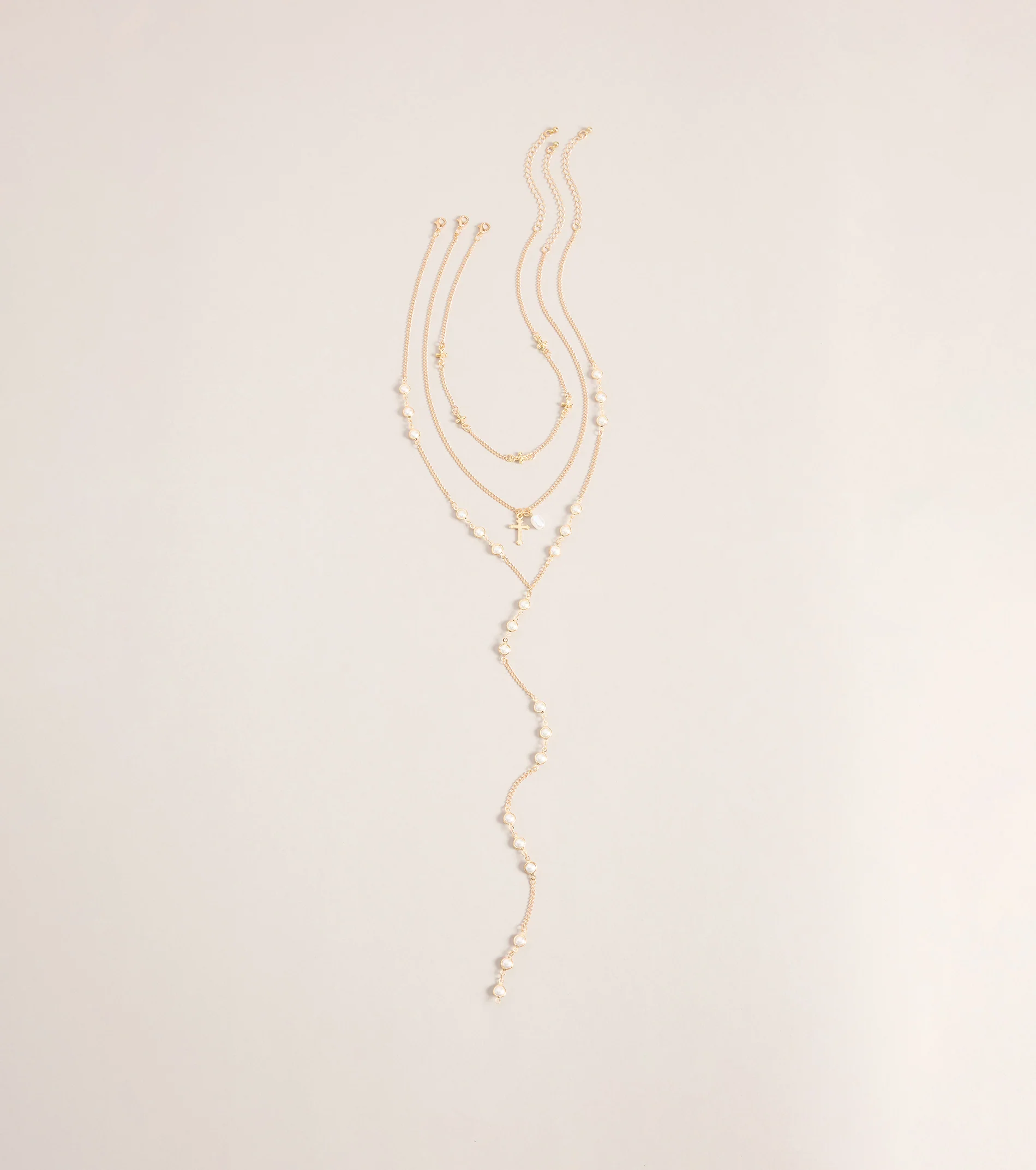 Pretty In Pearls Layered Lariat Necklace Set