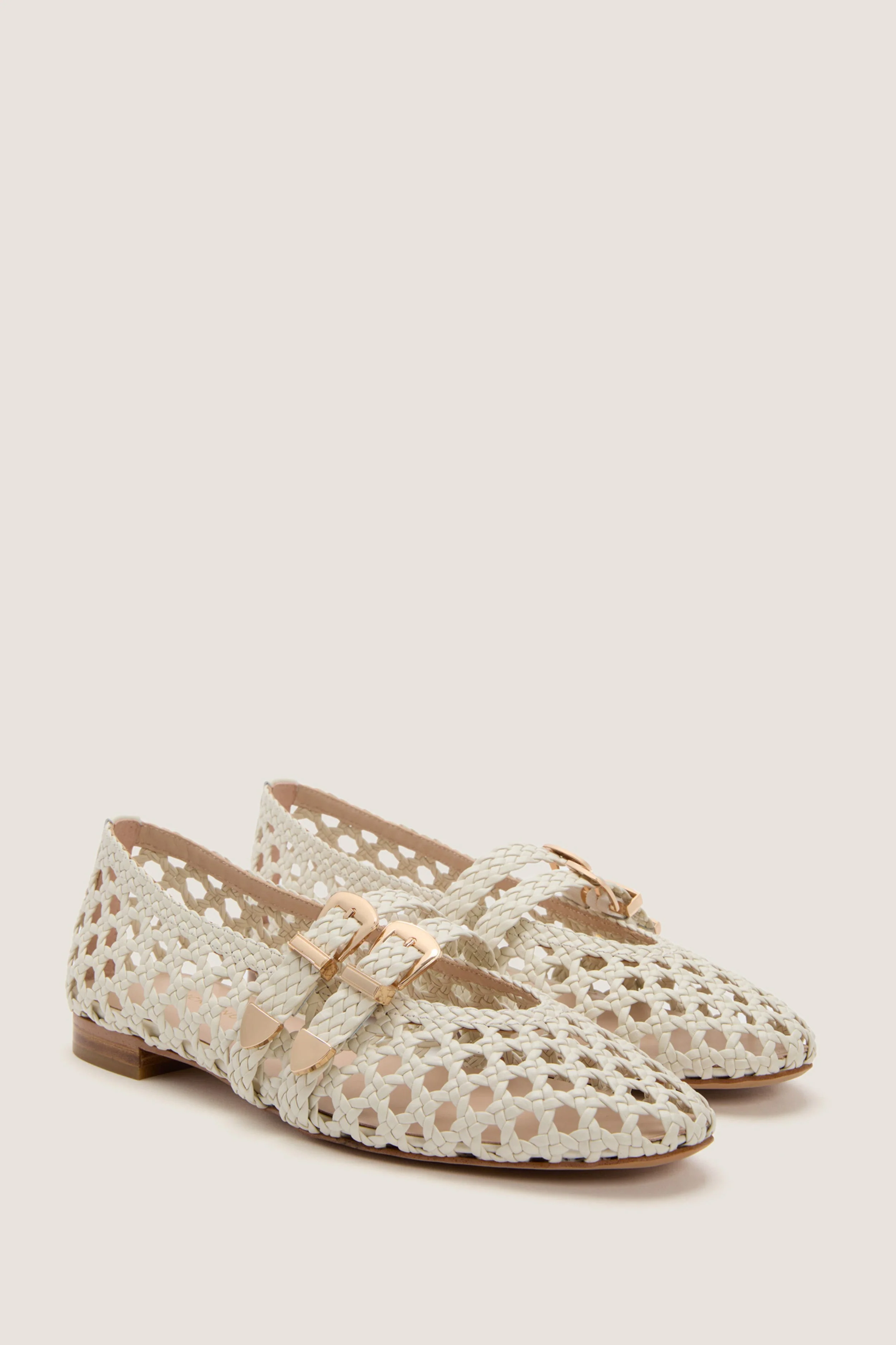 White Woven Buckle Nina Flats