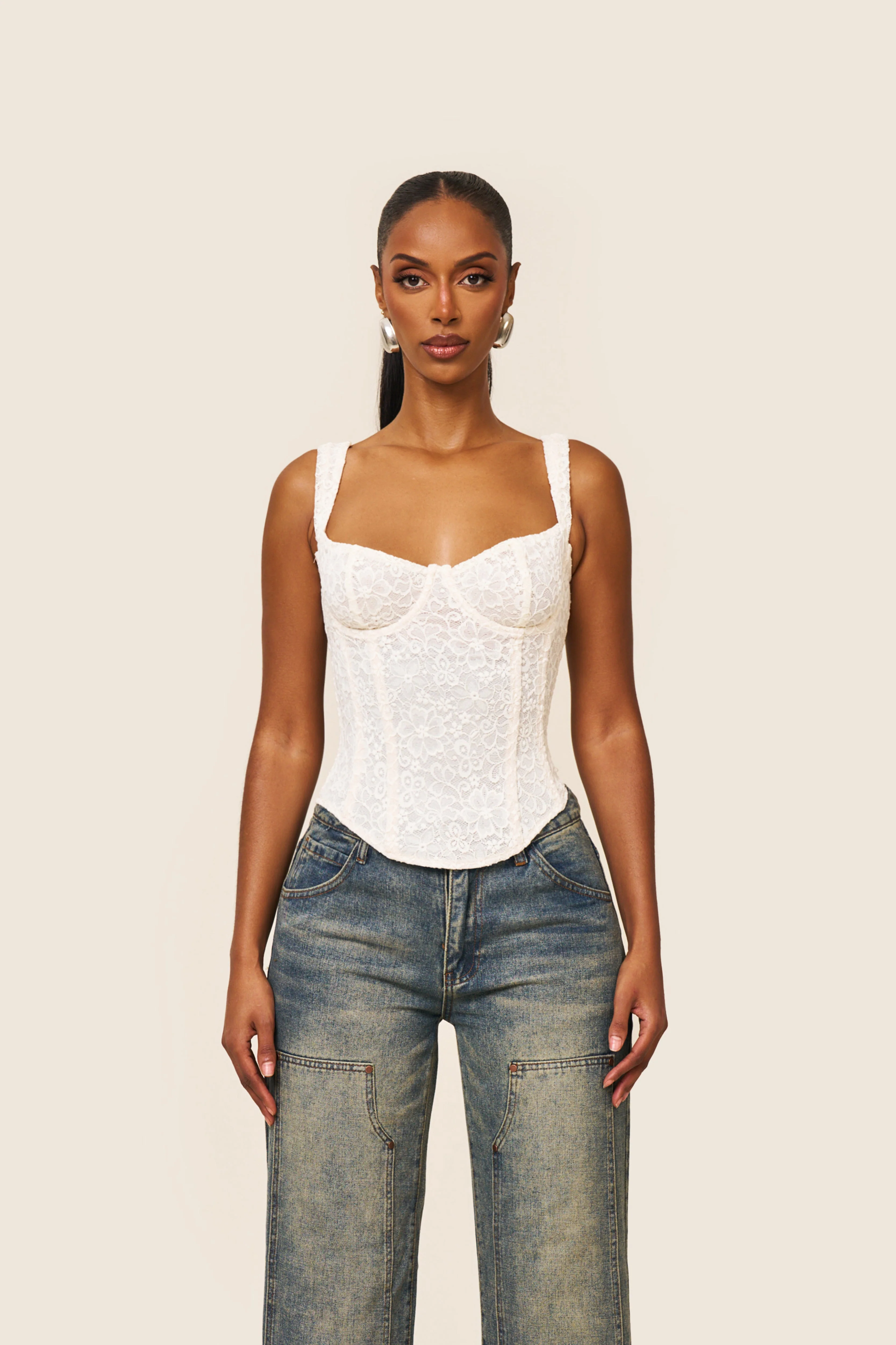 The Cinched Lace Corset in Cream